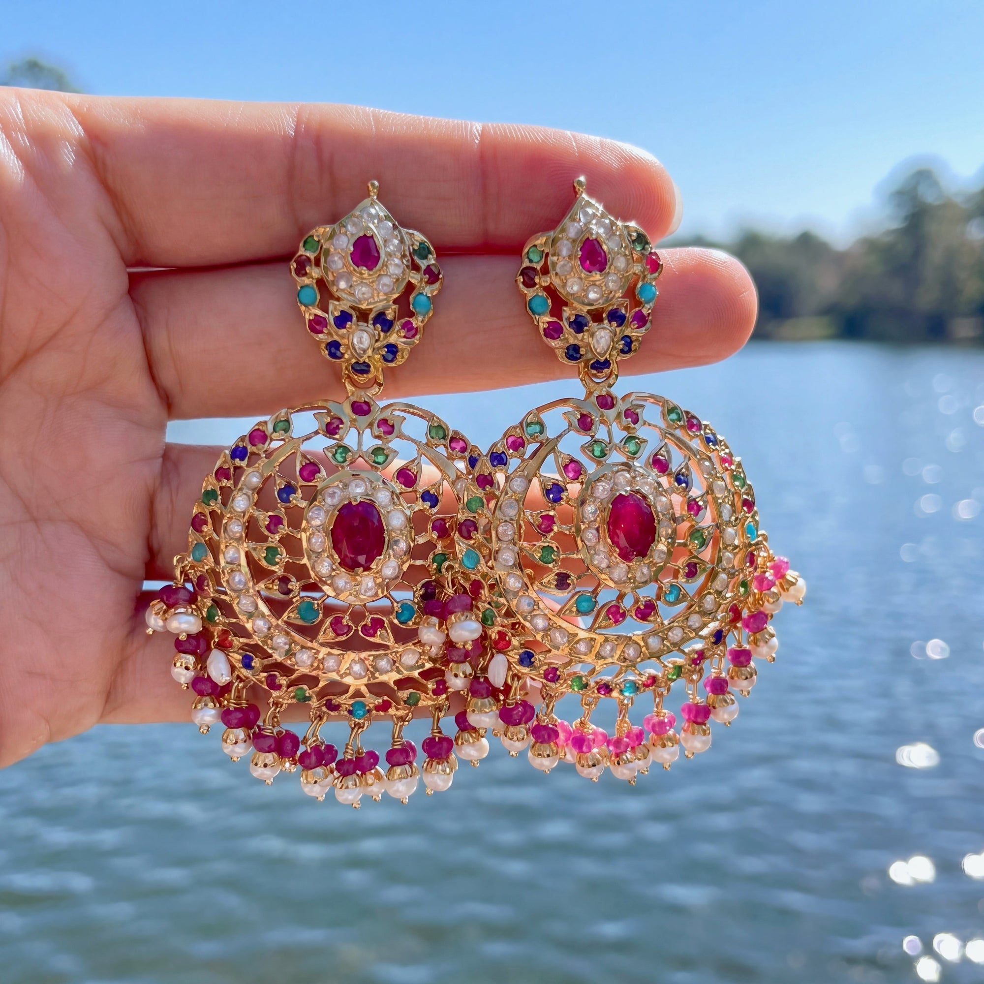 Jadau Earrings in Navaratna Colours | Premium Quality Indian Jewellery ER 404