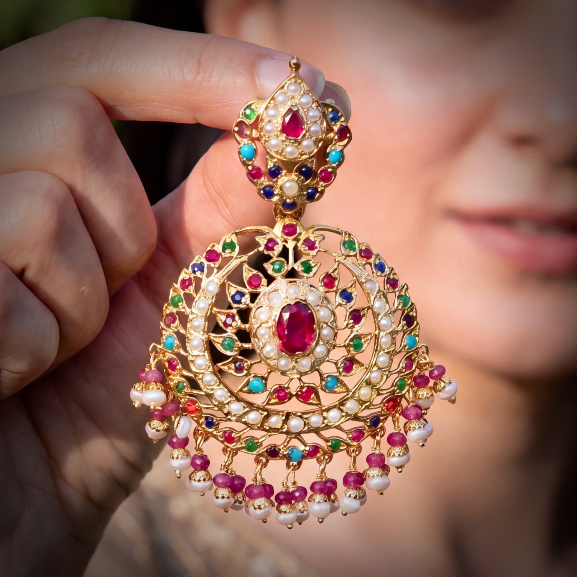Jadau Earrings in Navaratna Colours | Premium Quality Indian Jewellery ER 404