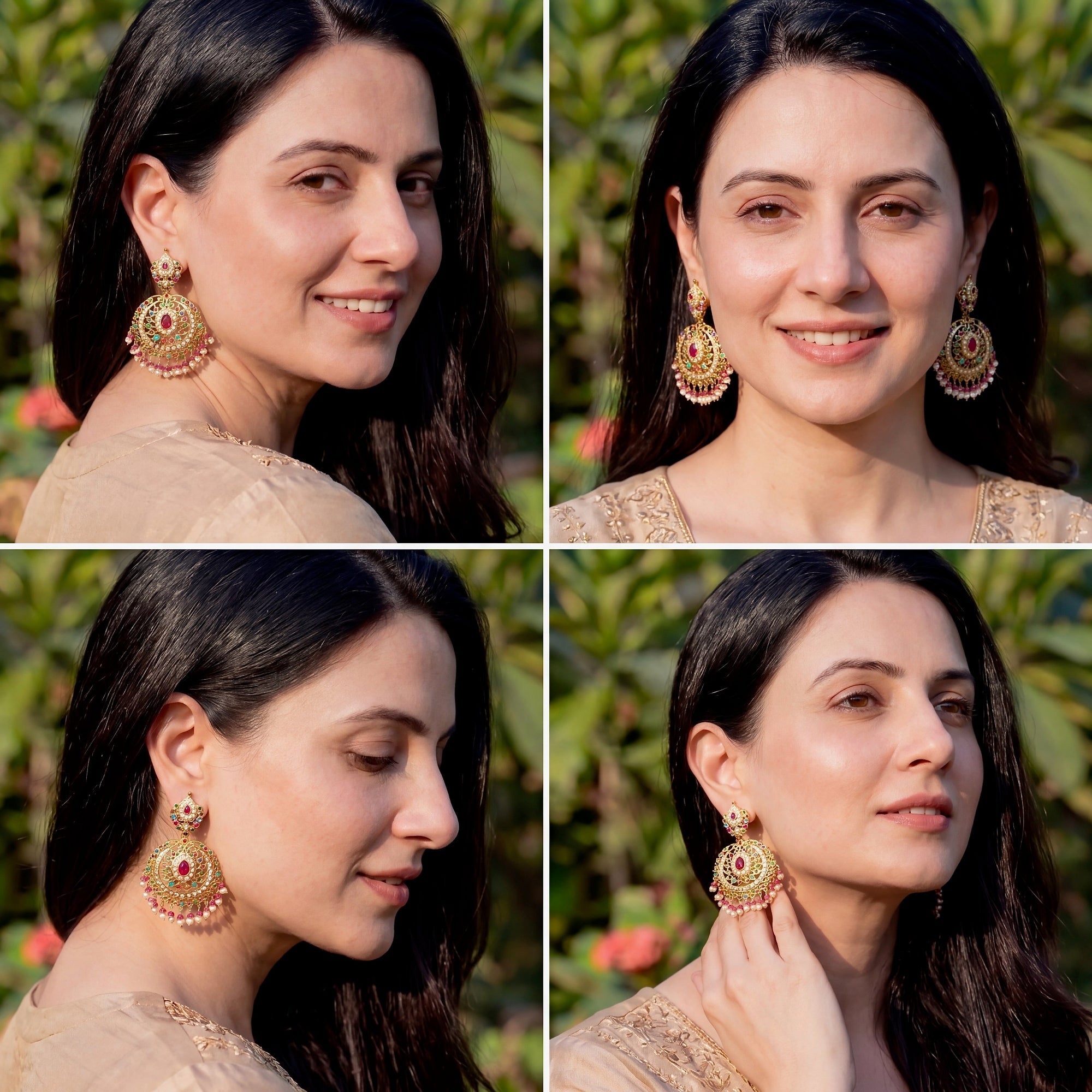 Jadau Earrings in Navaratna Colours | Premium Quality Indian Jewellery ER 404