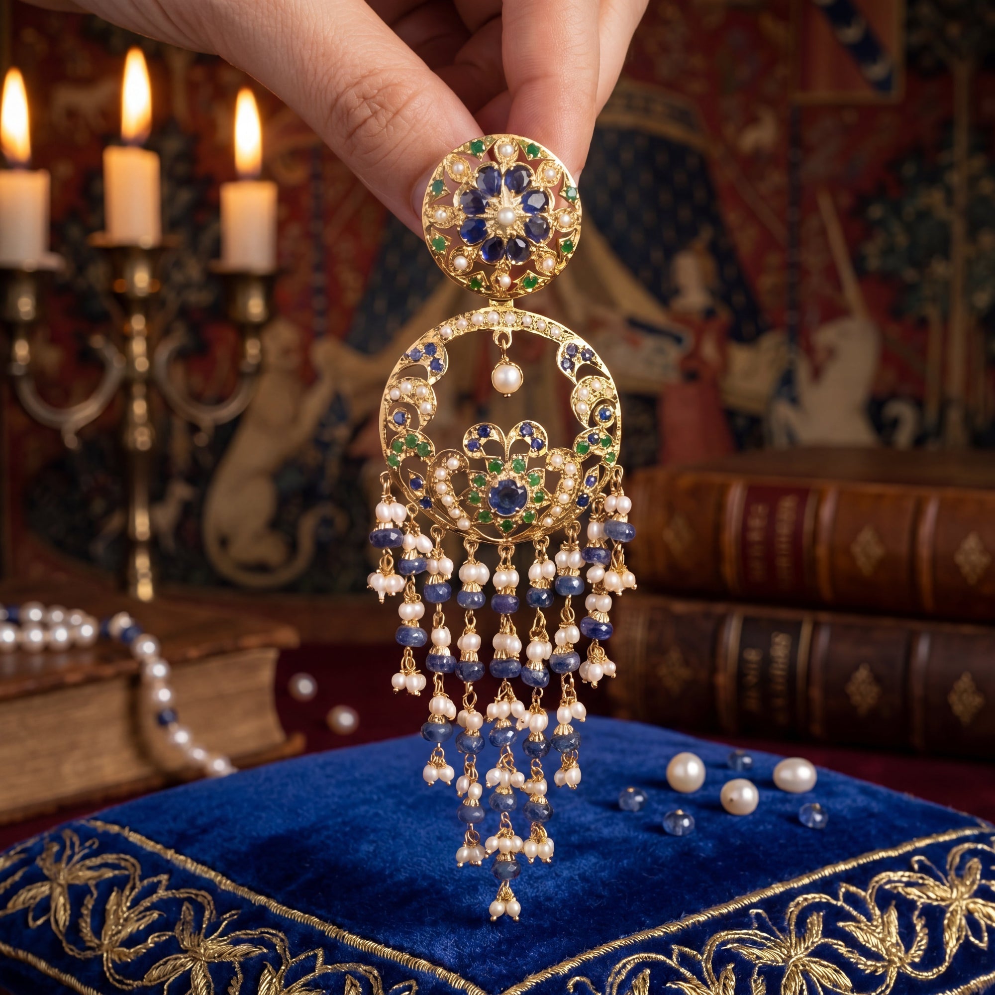Chandbali Earrings with Long Hanging Beads | Gold Plated Silver Jewelry ER 165