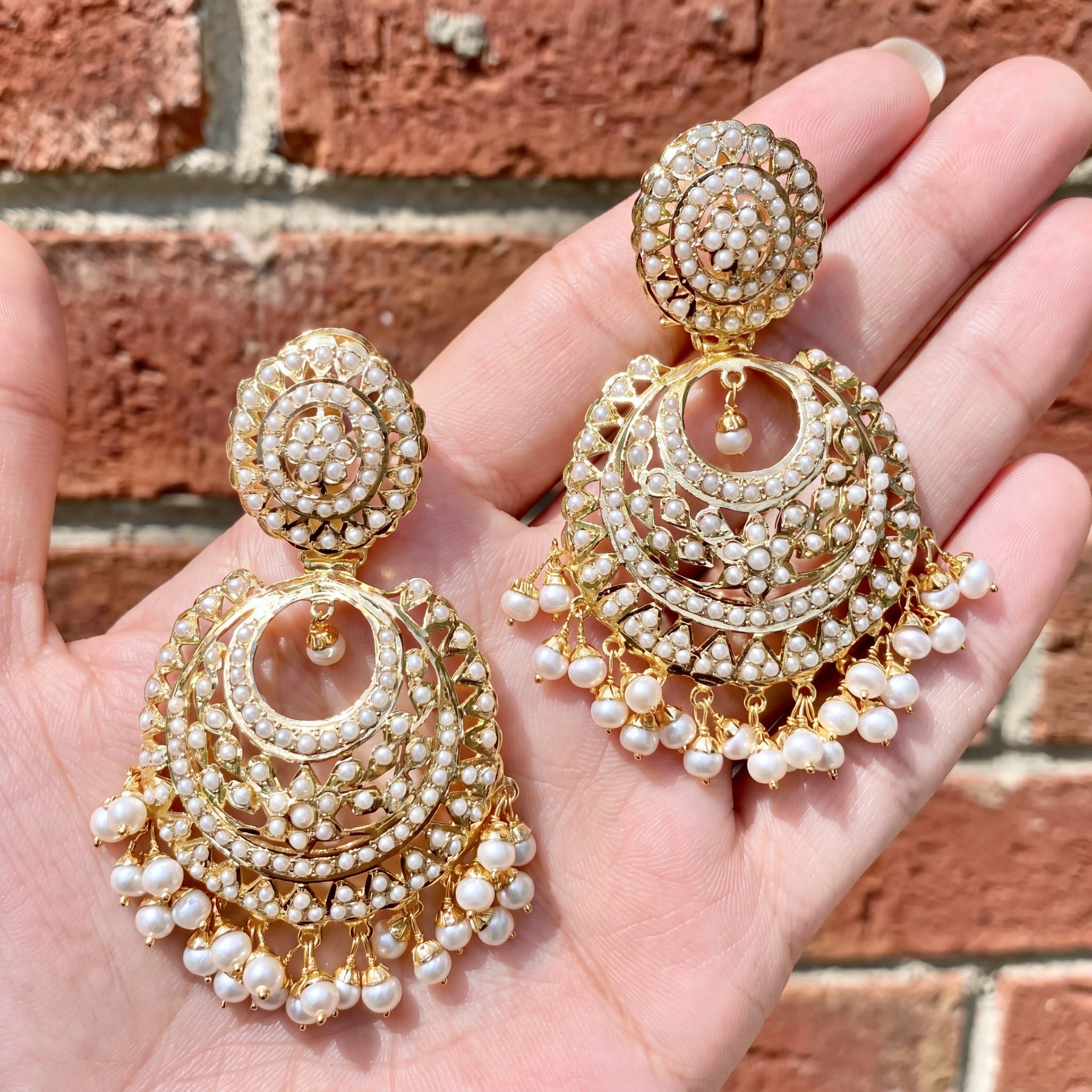 Floral Pearl Chandbali Earrings in Gold Plated Silver ER 183