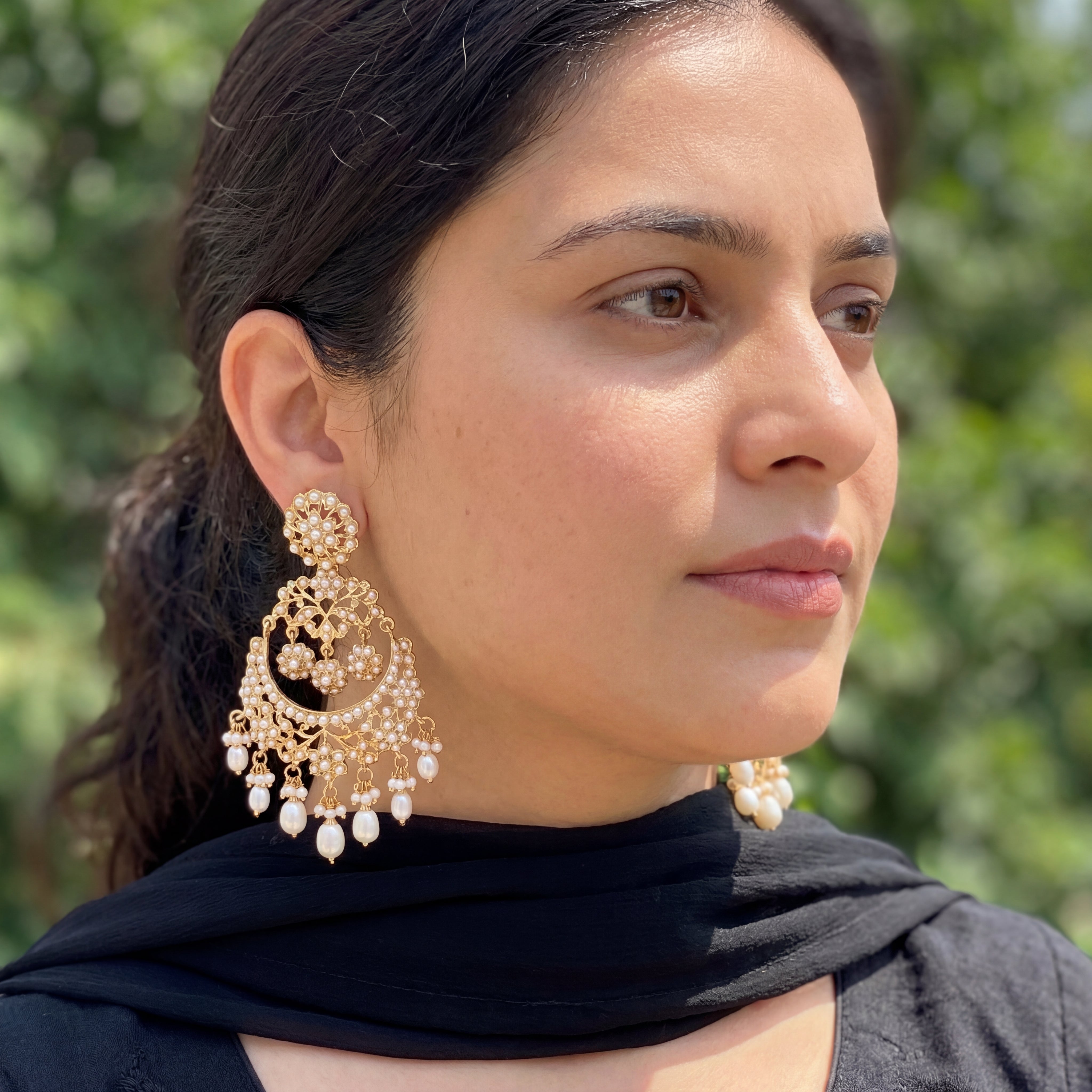 Exquisite Pearl Earrings | Unique Gold Plated Jadau Chandbalis ER 567
