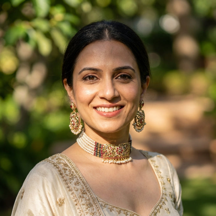 Multicolored Jadau Choker Set | Ethnic Indian Fashion Jewelry on Silver Base NS 416