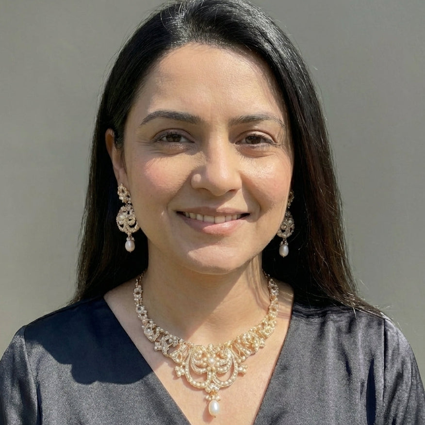 Vintage Style Pearl Necklace Set | Gold Plated on 925 Silver Base NS 441