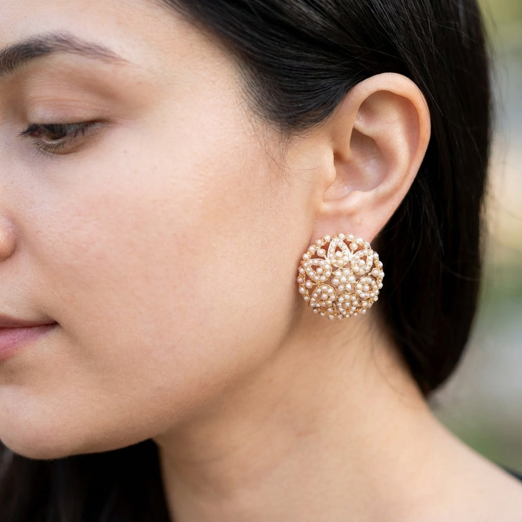 Intricate Pearl Tops | Classic Indian Design | Freshwater Pearls & Sterling Silver ER 572