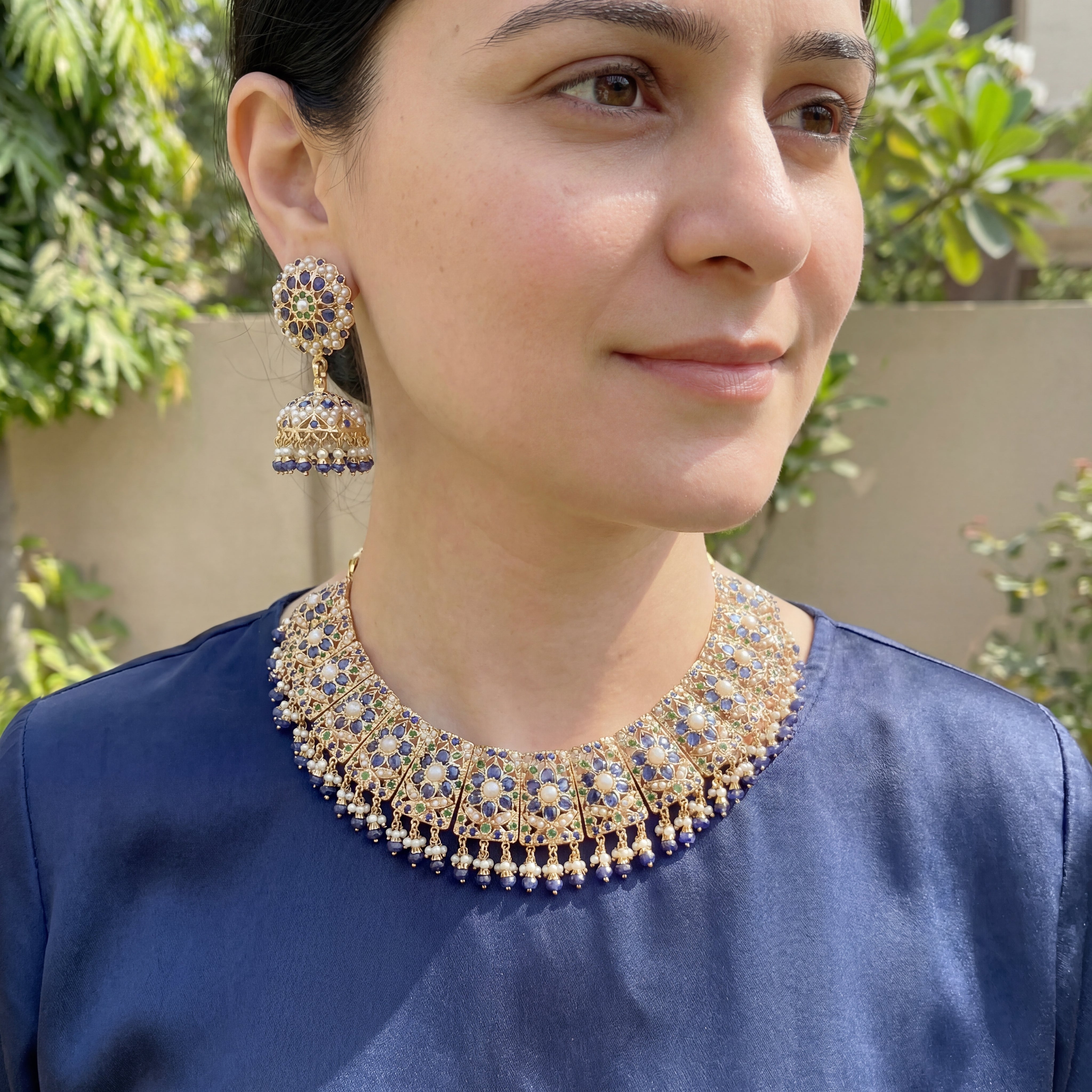 Alluring Jadau Necklace with Jhumka Earrings | Gold Plated on Silver NS 400