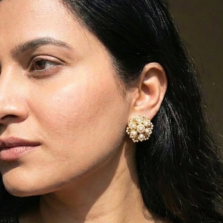 Classic Hyderabadi Pearl Stud Earrings | Round Tops for Women | Gold Plated Jewelry For Gifting ER 425