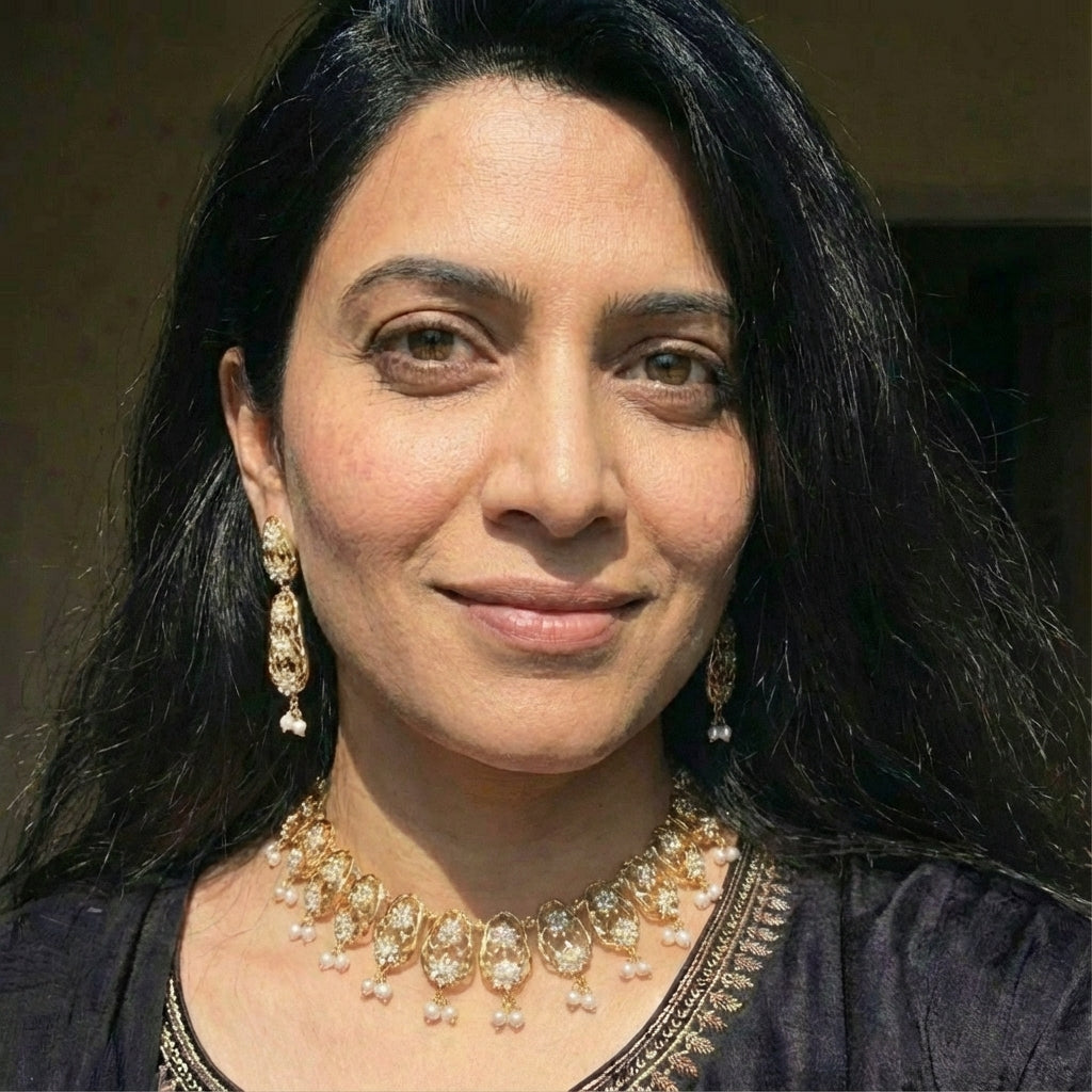 Premium Gold Plated Indian Jewelry | Freshwater Pearls & 925 Silver NS 218