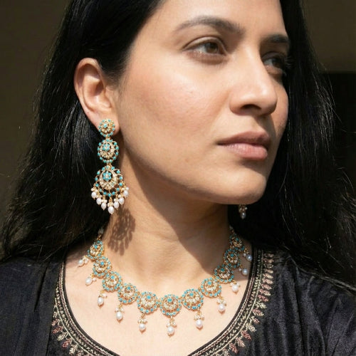 Feroza Jewellery | Fine Pearl & Turquoise Necklace Set for Women NS 303