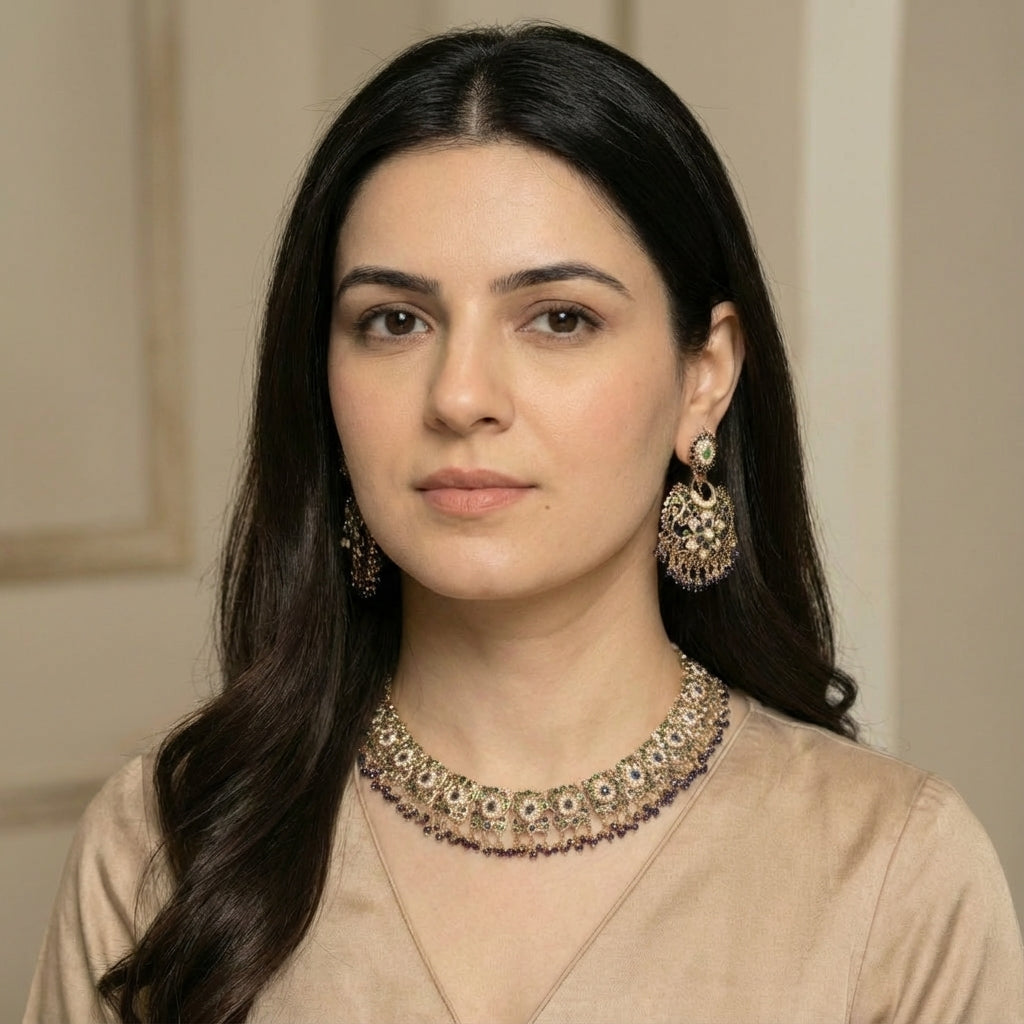 Opulent Jadau Necklace Set | Gold Plated on Silver NS 434