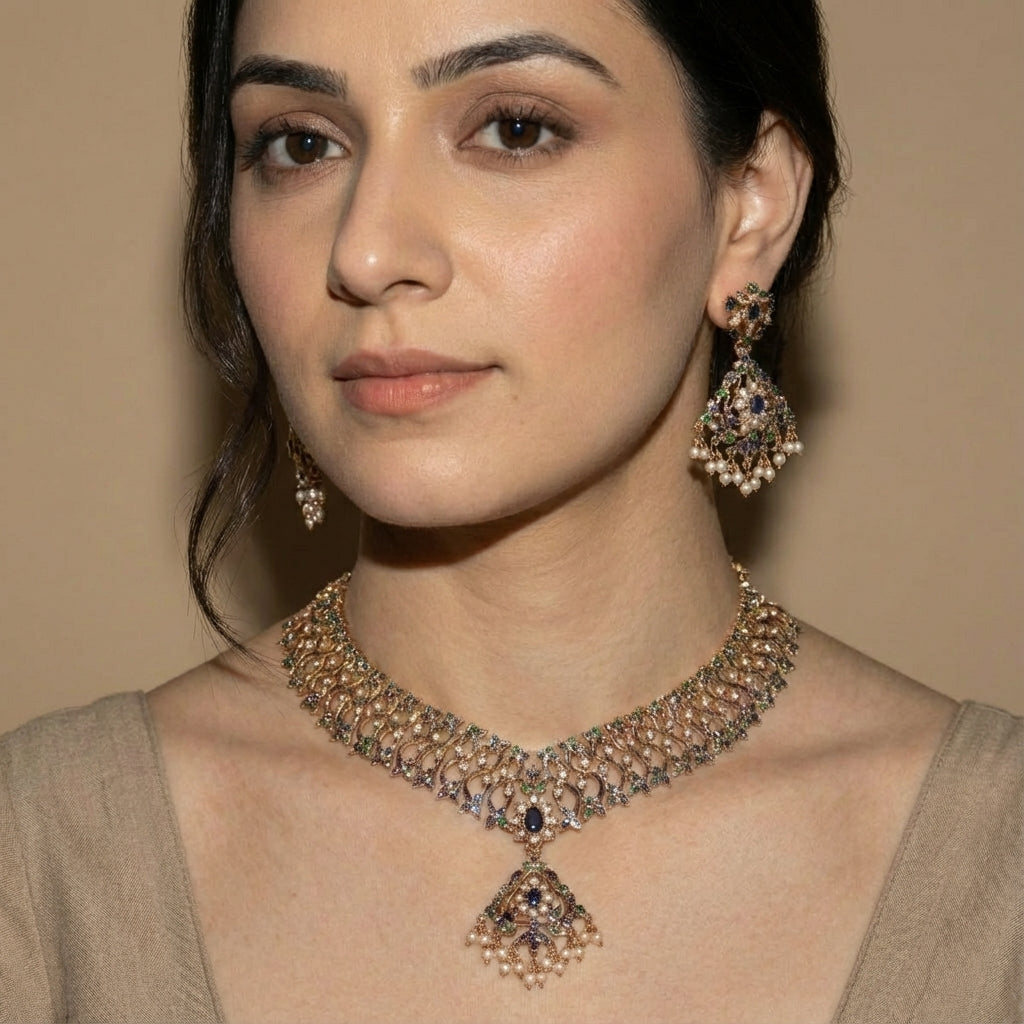 Exquisite Jadau Necklace Set in Unique Colors | NS 432