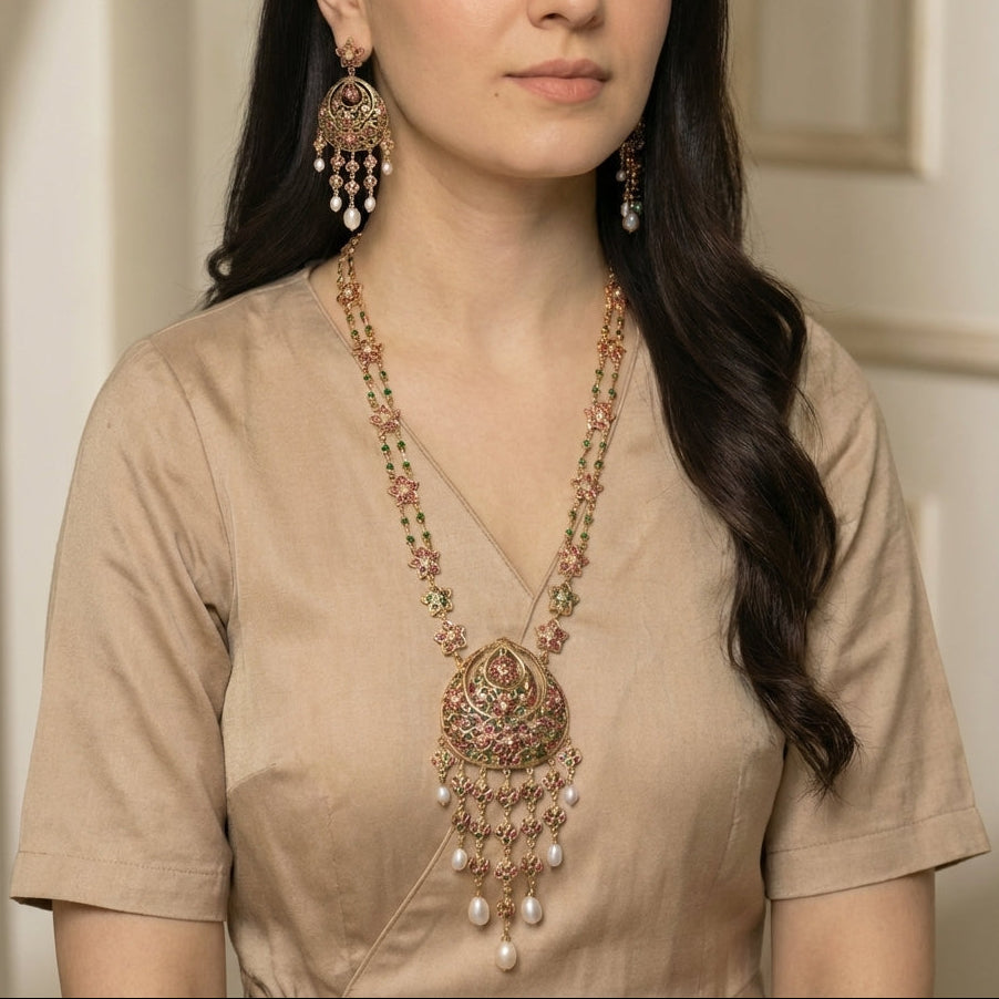 Classy Arabian Styled Stone Necklace Set | Gold Plated on 925 Silver NS 439