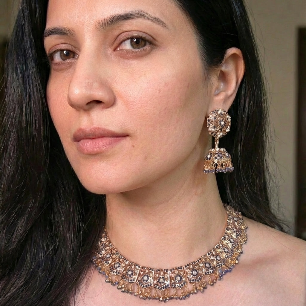 Timeless Jadau Necklace Set | Sober Indian Jewelry Online | Gold Plated on Silver NS 405