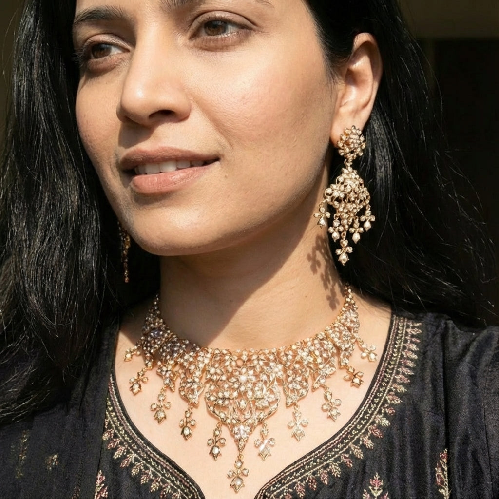 Unique Pearl Necklace Set | Antique Design | Gold Plated on Silver NS 414