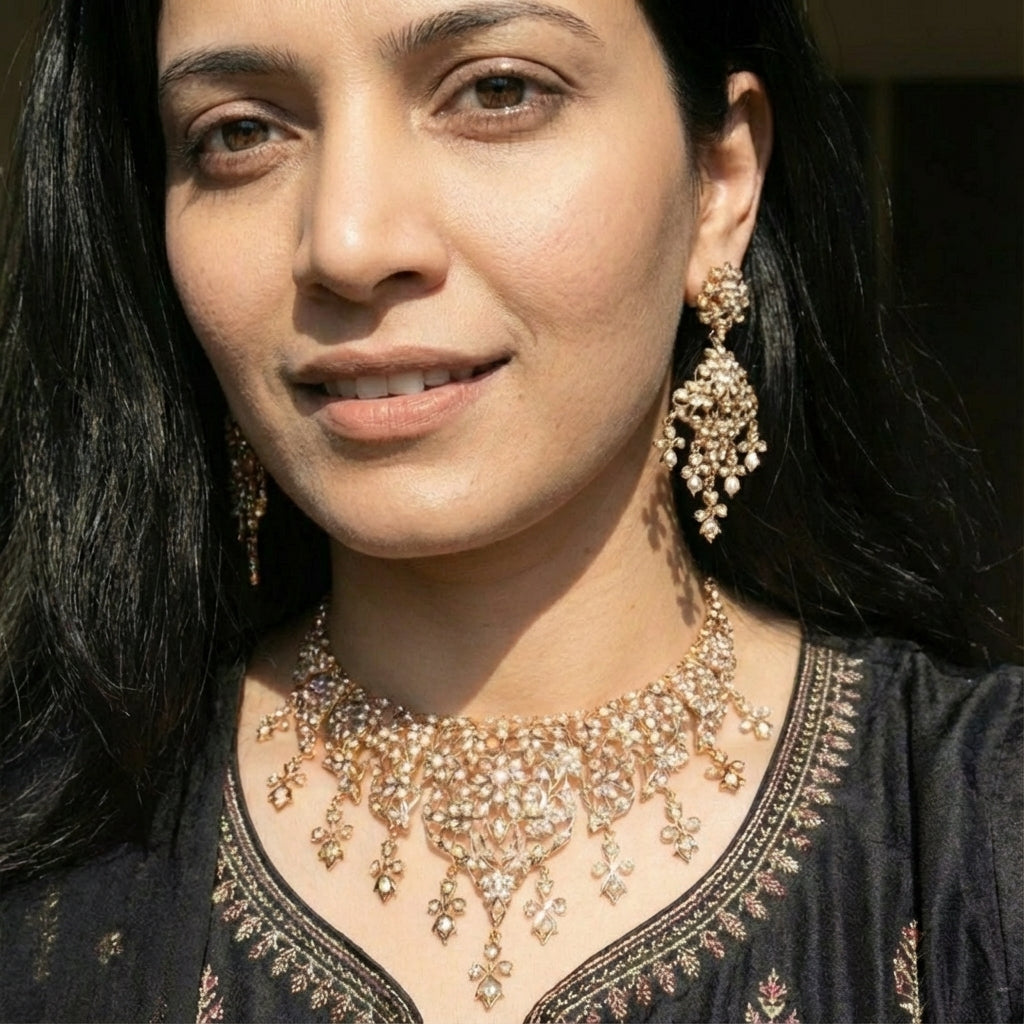 Unique Pearl Necklace Set | Antique Design | Gold Plated on Silver NS 414