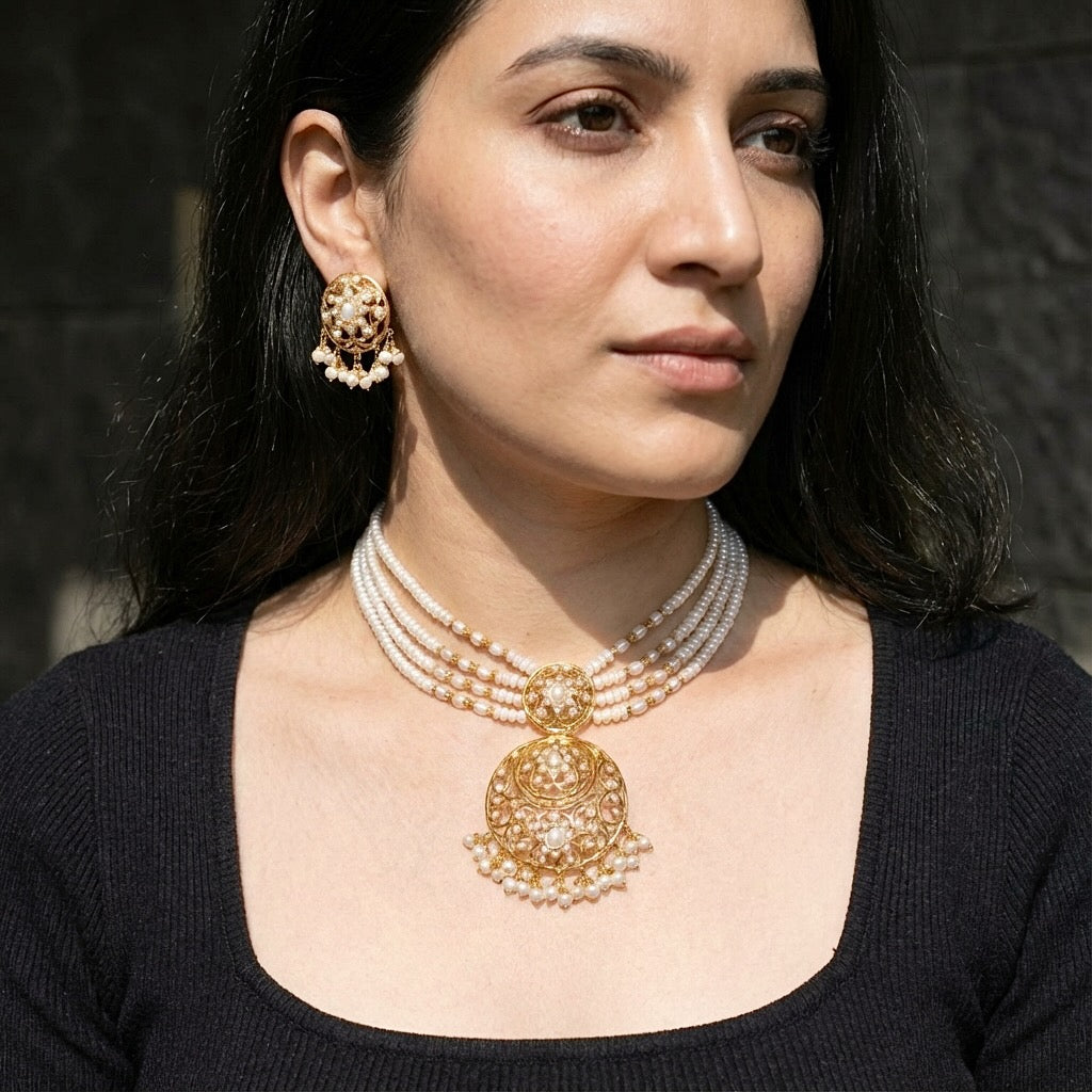 Layered Pearl Choker Set | Genuine Freshwater Pearls NS 298