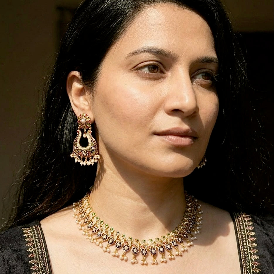 Premium Indian Gold Plated Jewellery Online | Multicoloured Necklace Set NS 272