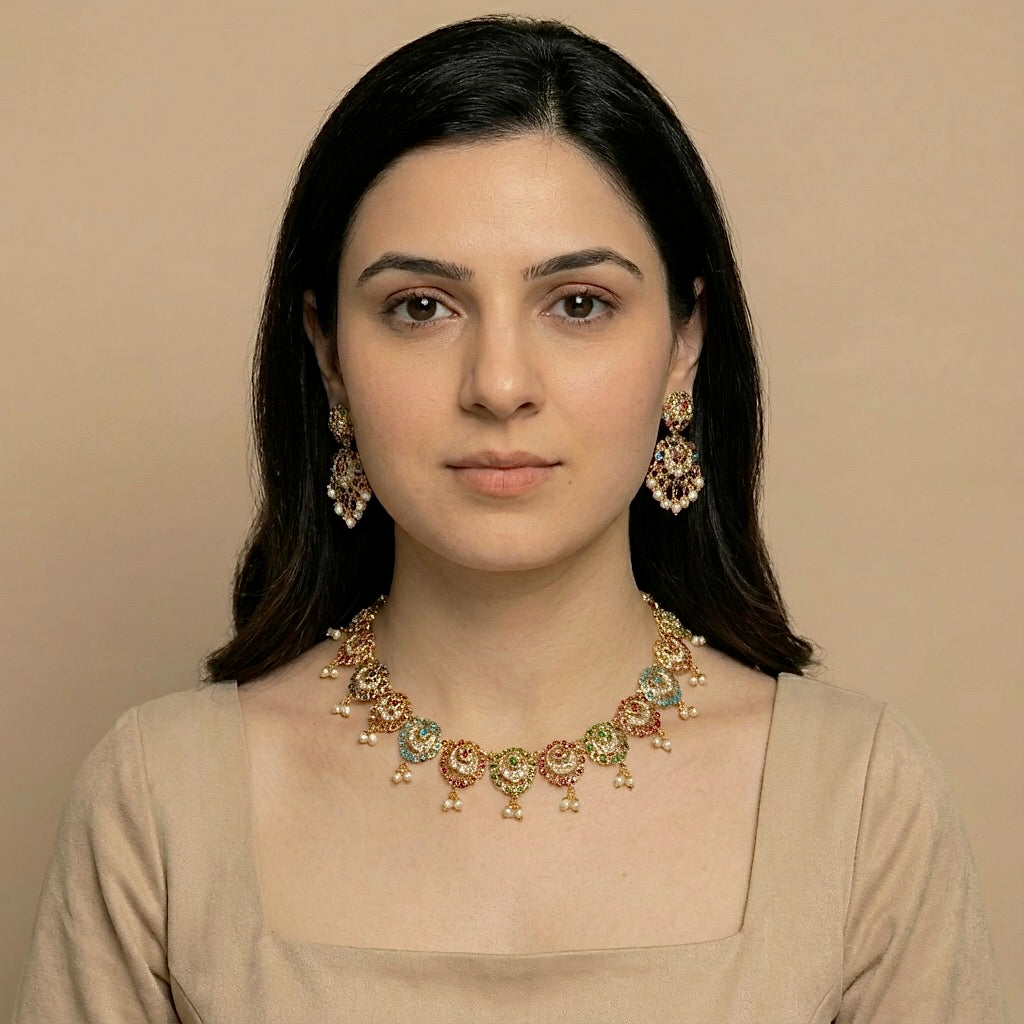 Navaratna Jewelry Set | Realistic Gold Plated Jewelry | Sterling Silver NS 221