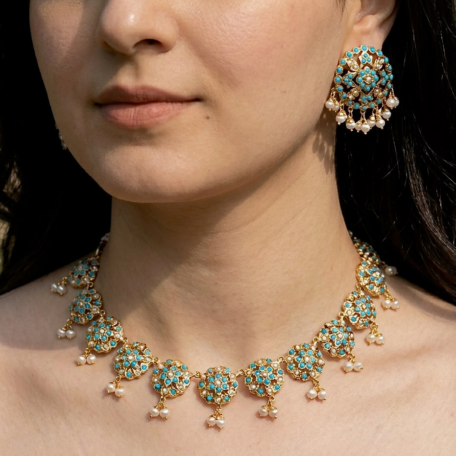 Turquoise & Pearl Set | Gold Plated | Party Wear Design NS 187