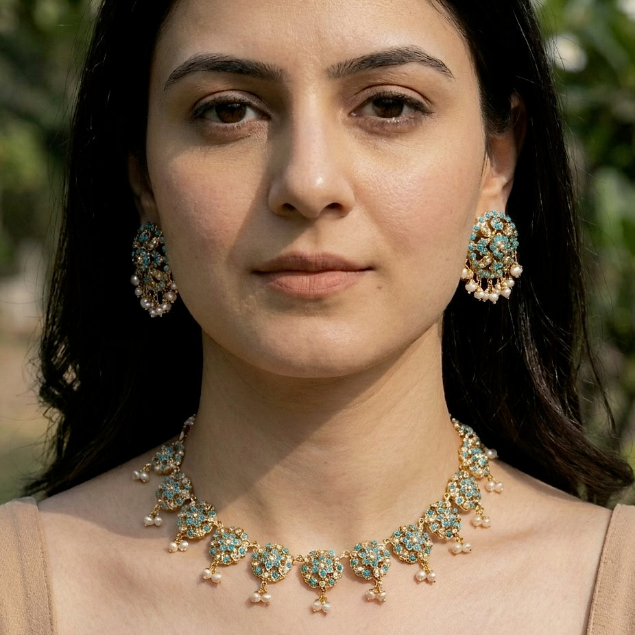 Turquoise & Pearl Set | Gold Plated | Party Wear Design NS 187