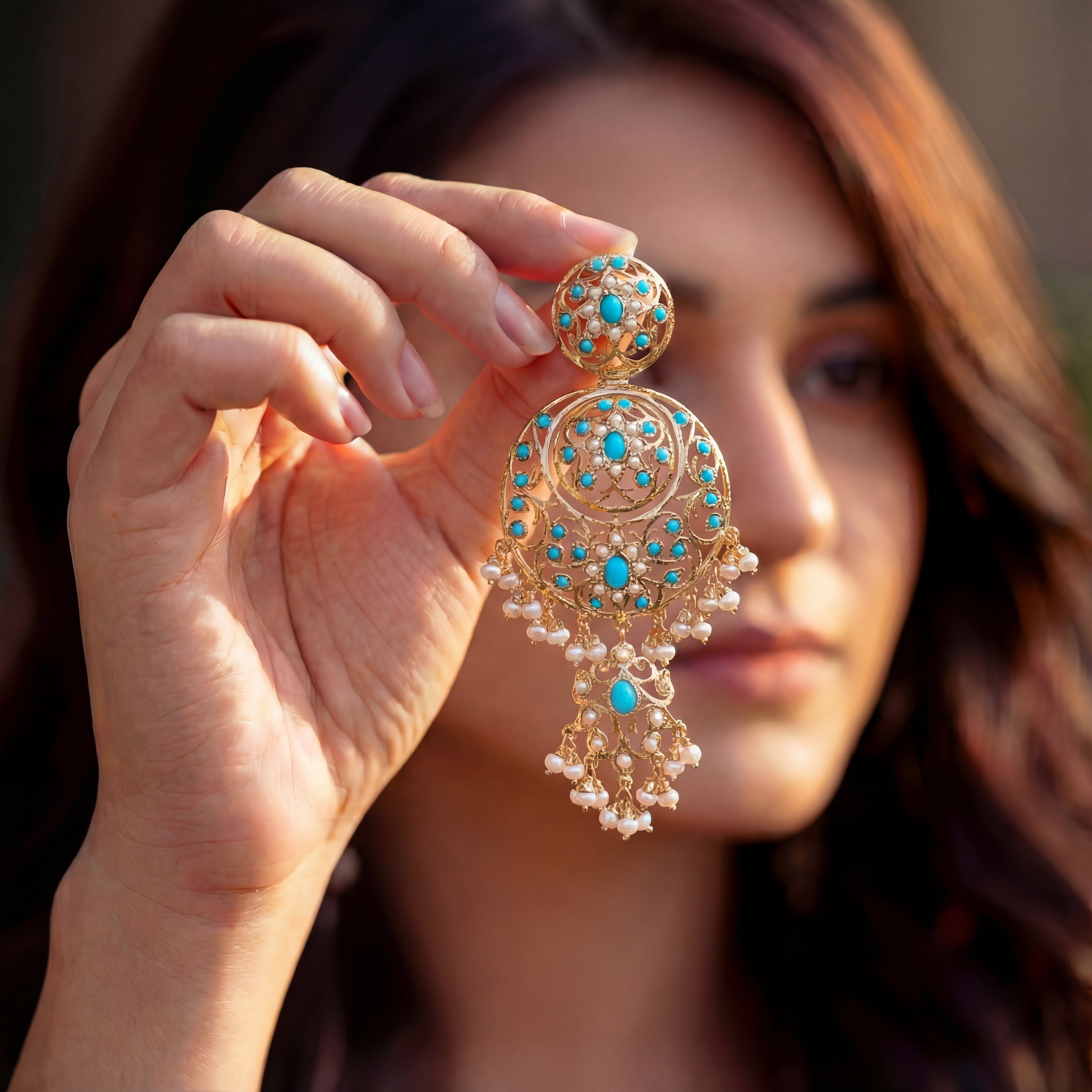 Indian Turquoise Jewelry Set | Real Pearls & Turquoises | Gold Plated on Silver NS 151