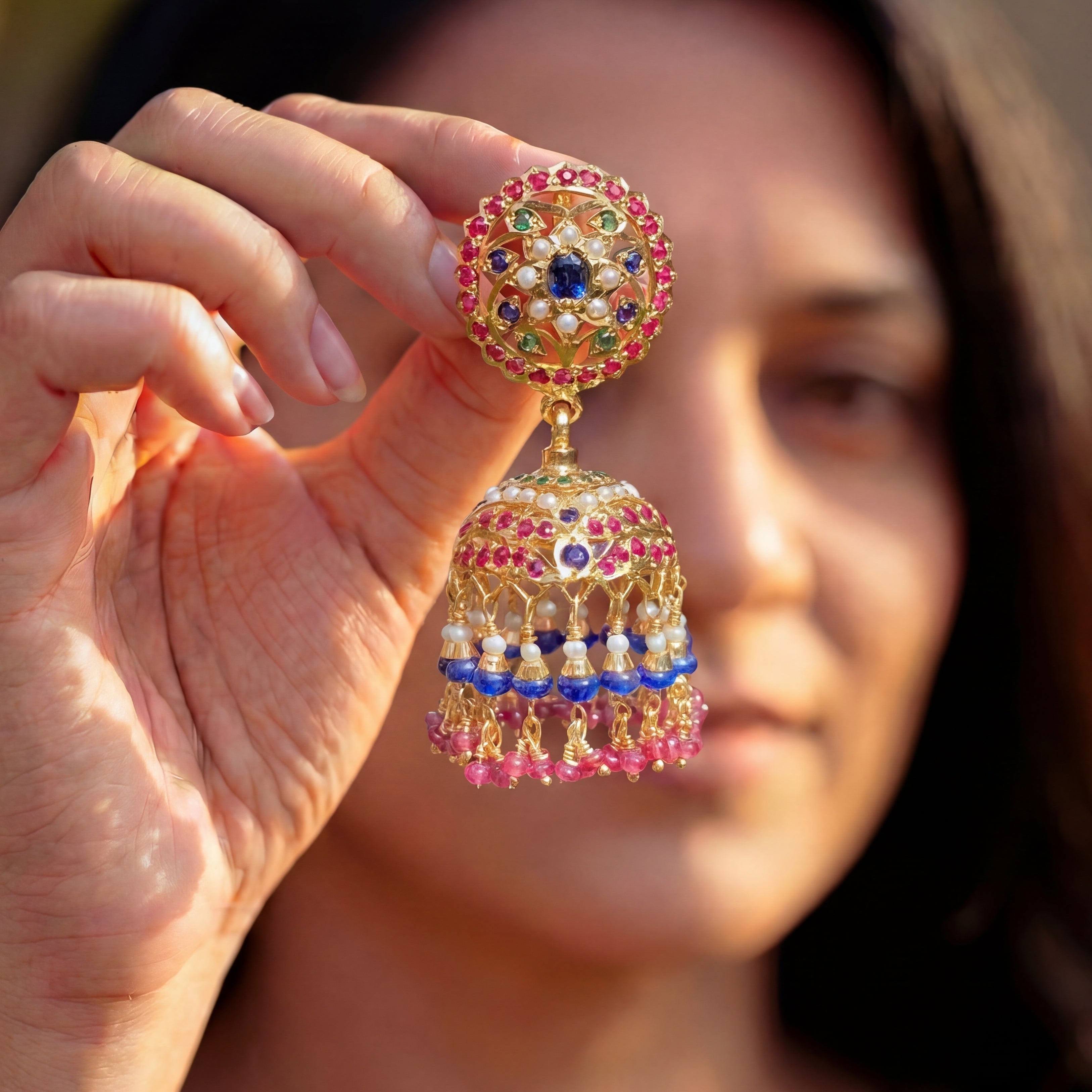 Premium Multicoloured Punjabi Jhumka Earrings | Indian Silver Jhumkis ER 579