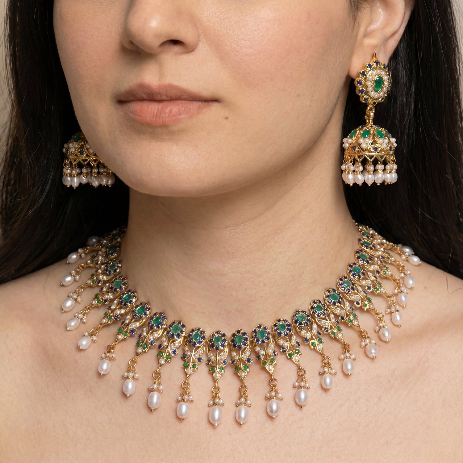 Multicolored Jadau Necklace with Jhumka Earrings NS 127