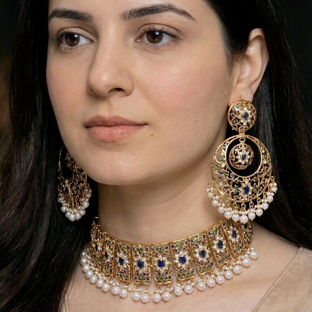 Antique Bridal Indian Choker | Oversized Chandbali Earrings | Ideal With Ethnic Indian Dresses NS 148