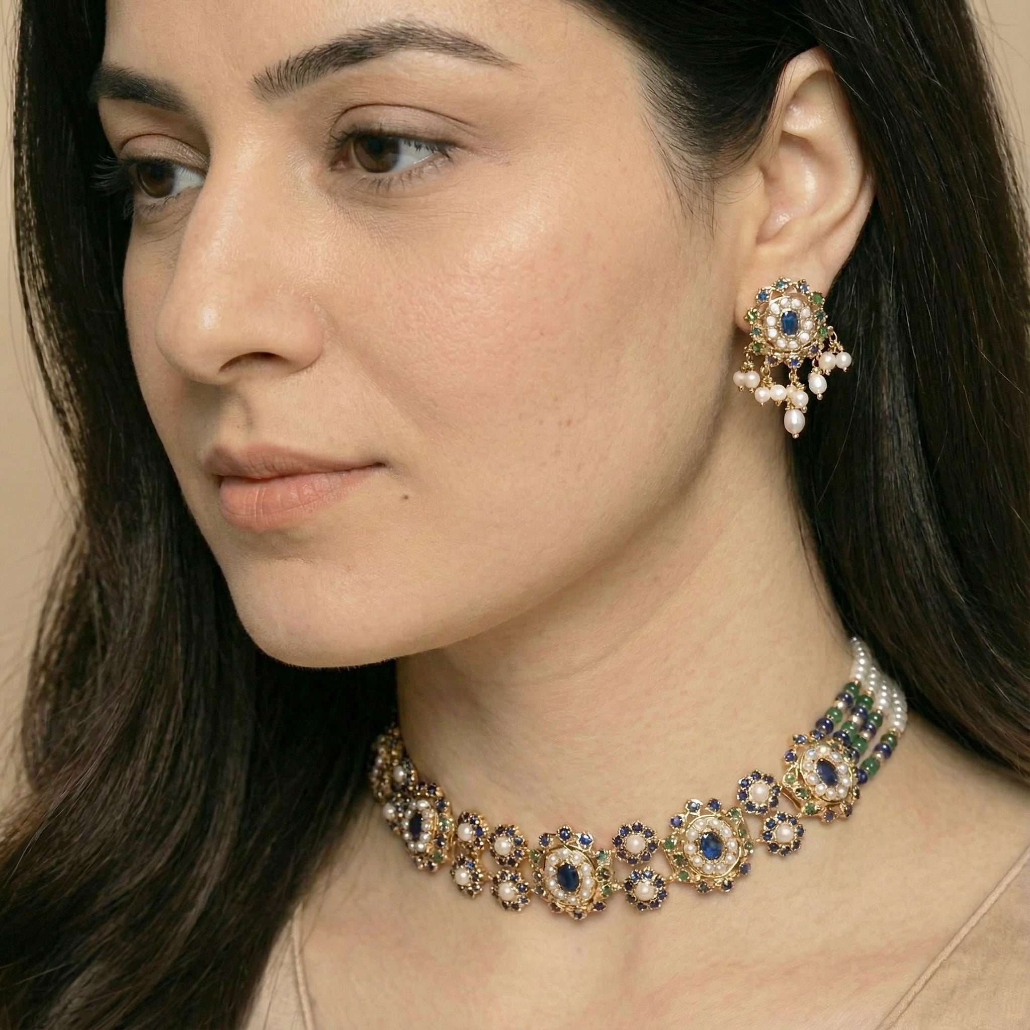 Sleek Gold Plated Choker Set | 925 Silver Gold Plated | Exquisite Design NS 382