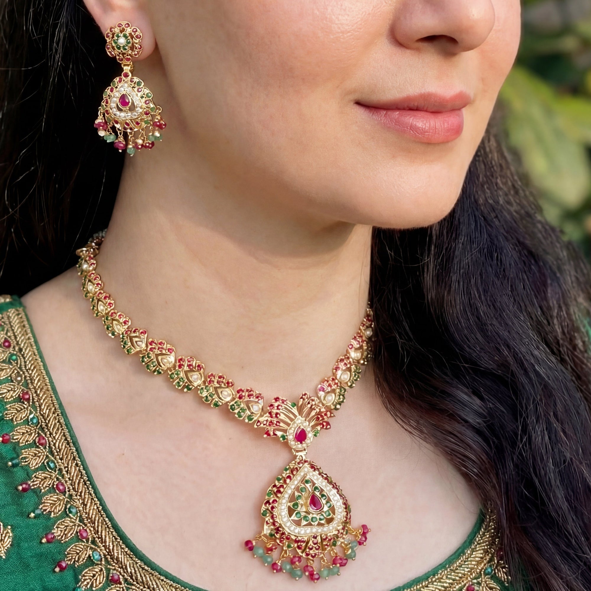 Elegant Gold Plated Indian Necklace Set | Real Gold Like Finish | 925 Silver Base NS 137