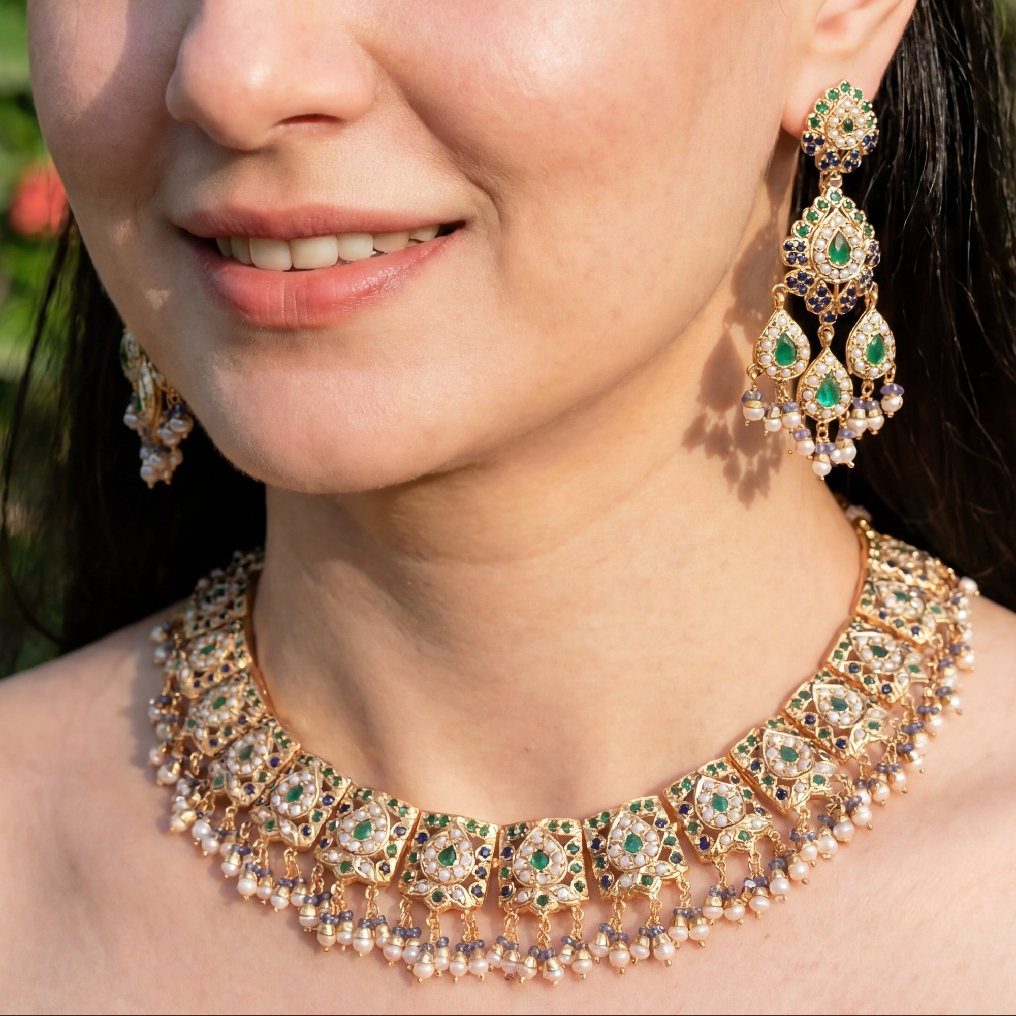 Classic Indian Silver Jadau Necklace Set NS 368