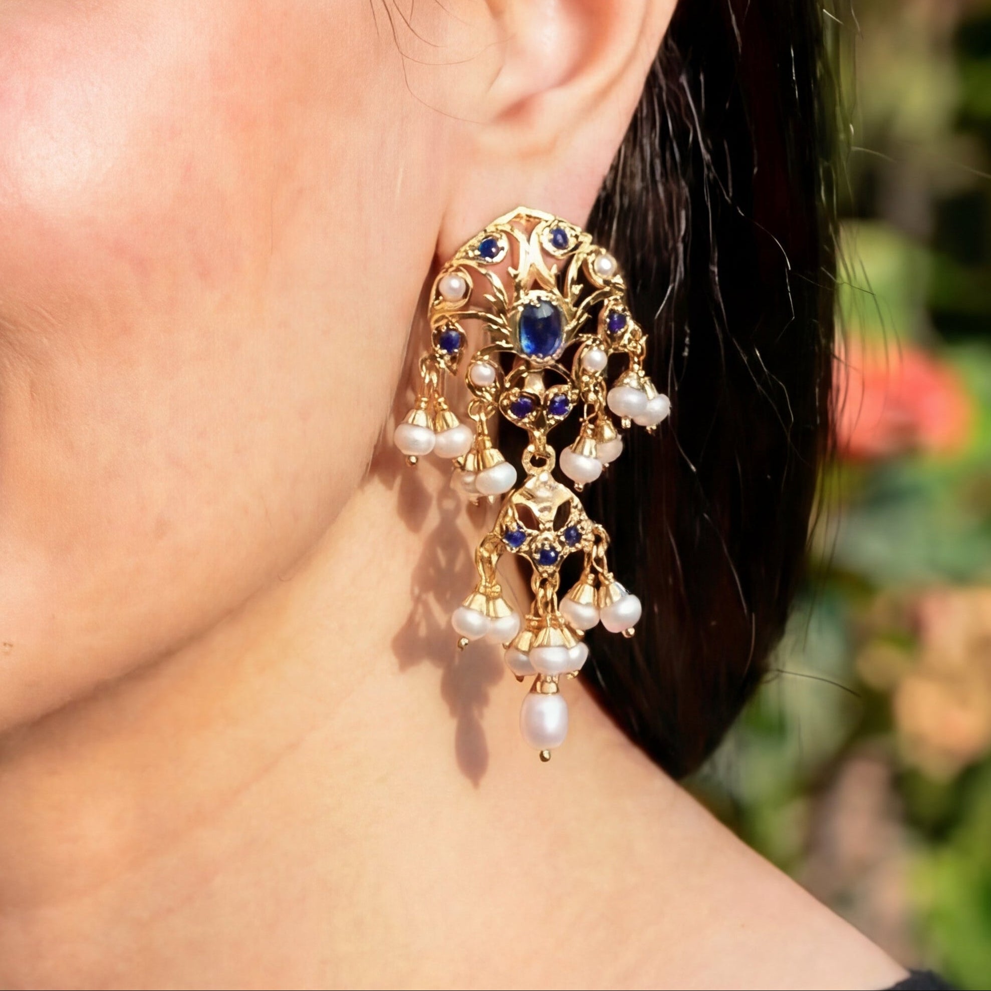 Ruby Red & Pearl Earrings | Gold Plated on Sterling Silver ER 596