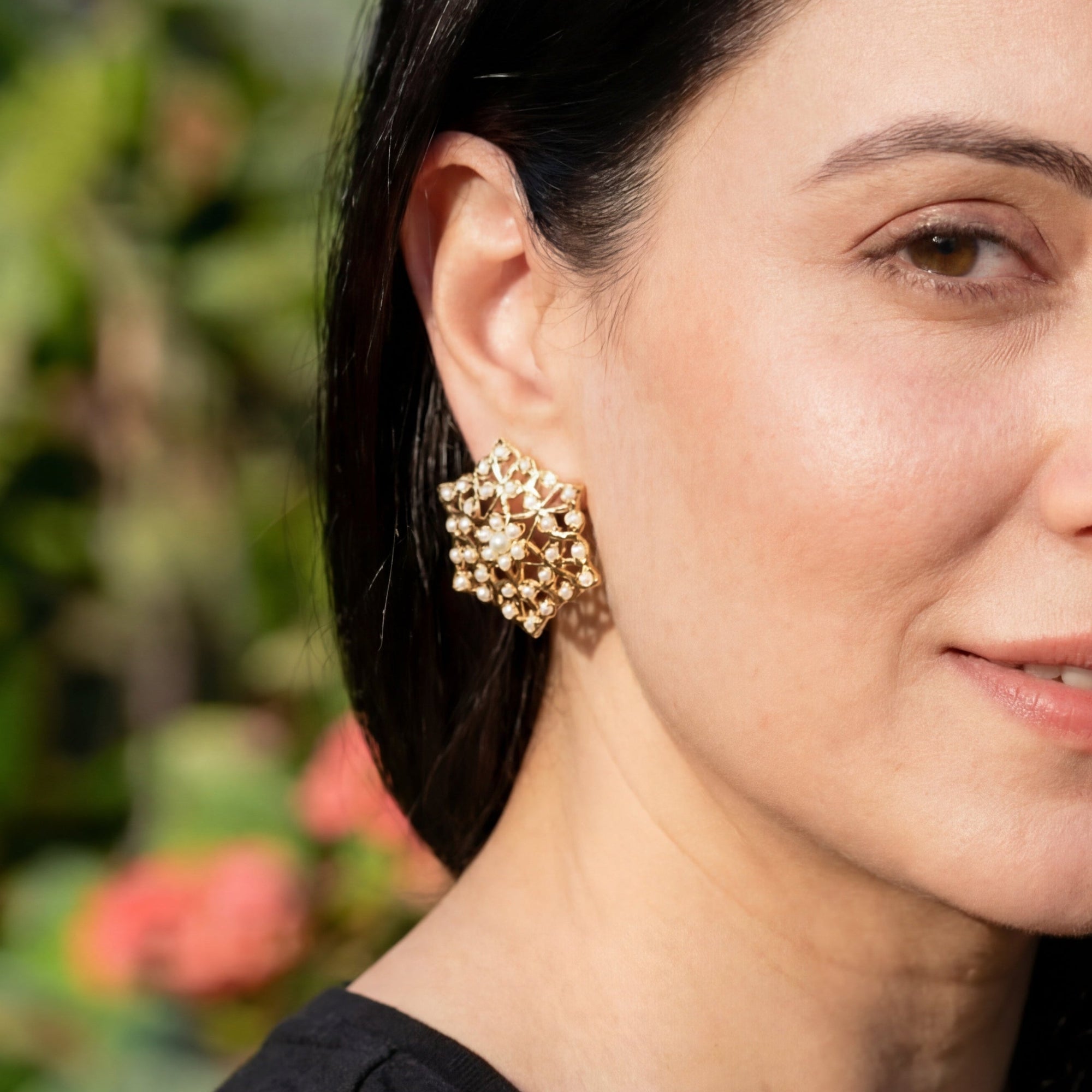 Modern Gold Plated Pearl Earrings | Jadau Studs ER 480