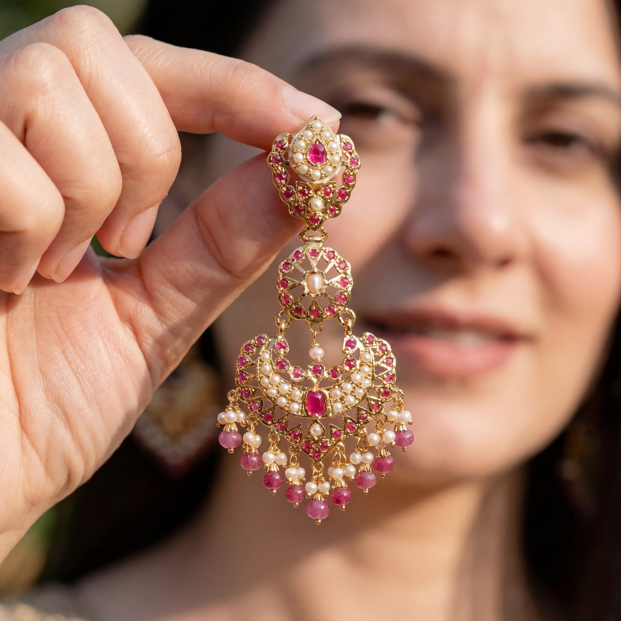 Ruby Necklace Set | Freshwater Pearls | Indian Jadau Jewelry NS 189