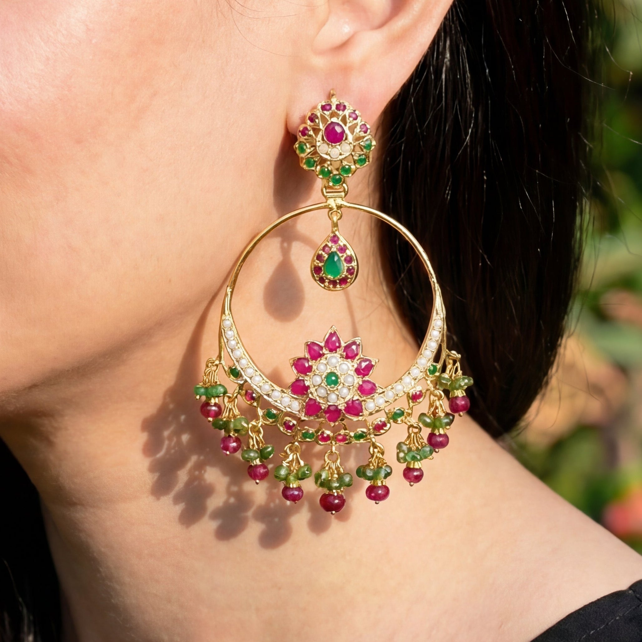 Punjabi Jadau Chandbali Earrings | Gold Plated ER 027