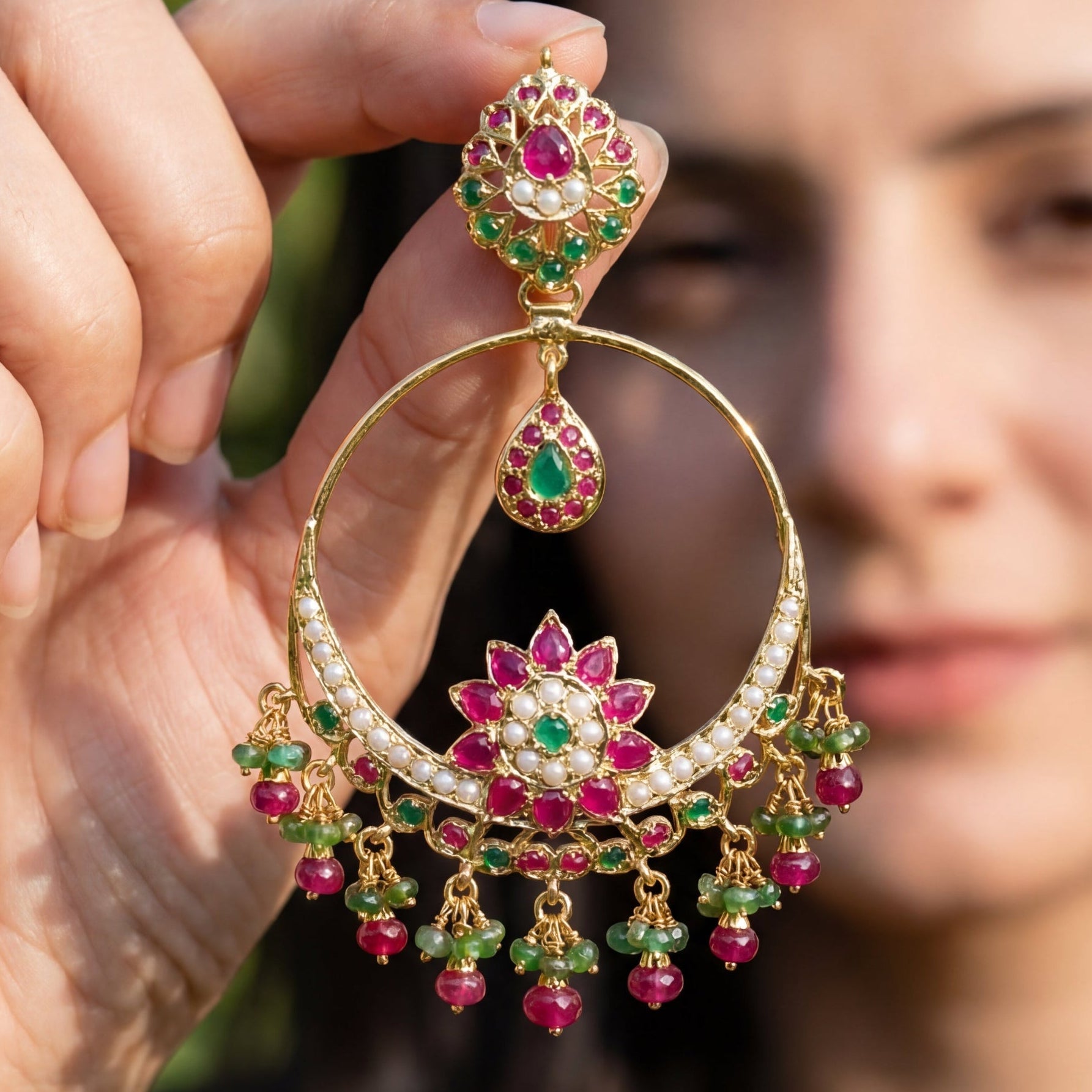 Punjabi Jadau Chandbali Earrings | Gold Plated ER 027