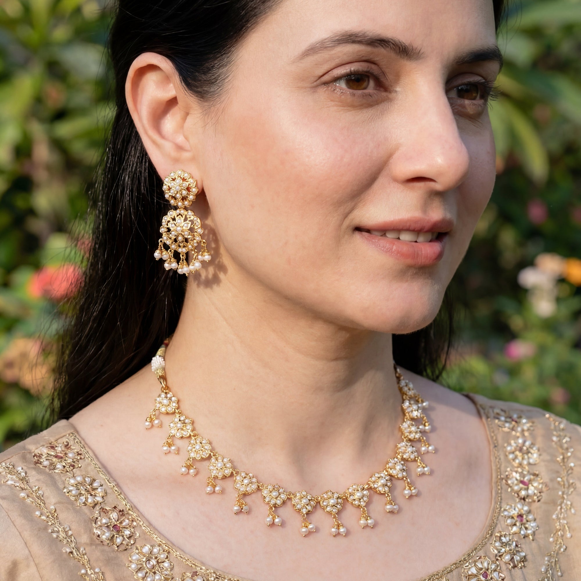 Minimalist and Sober Pearl Set | Indian Jadau Necklace Set For Gifting Women NS 285