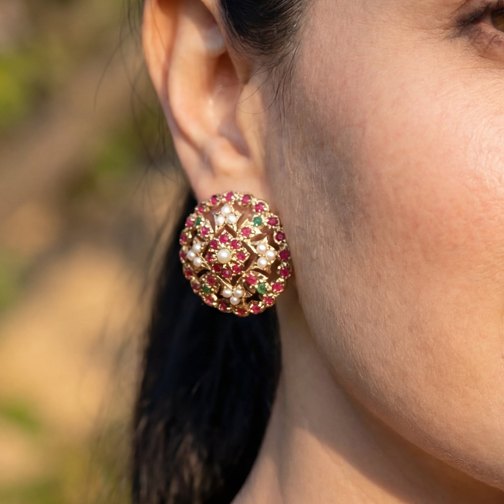 Round Silver Tops For Women | Jadau Earrings ER 484