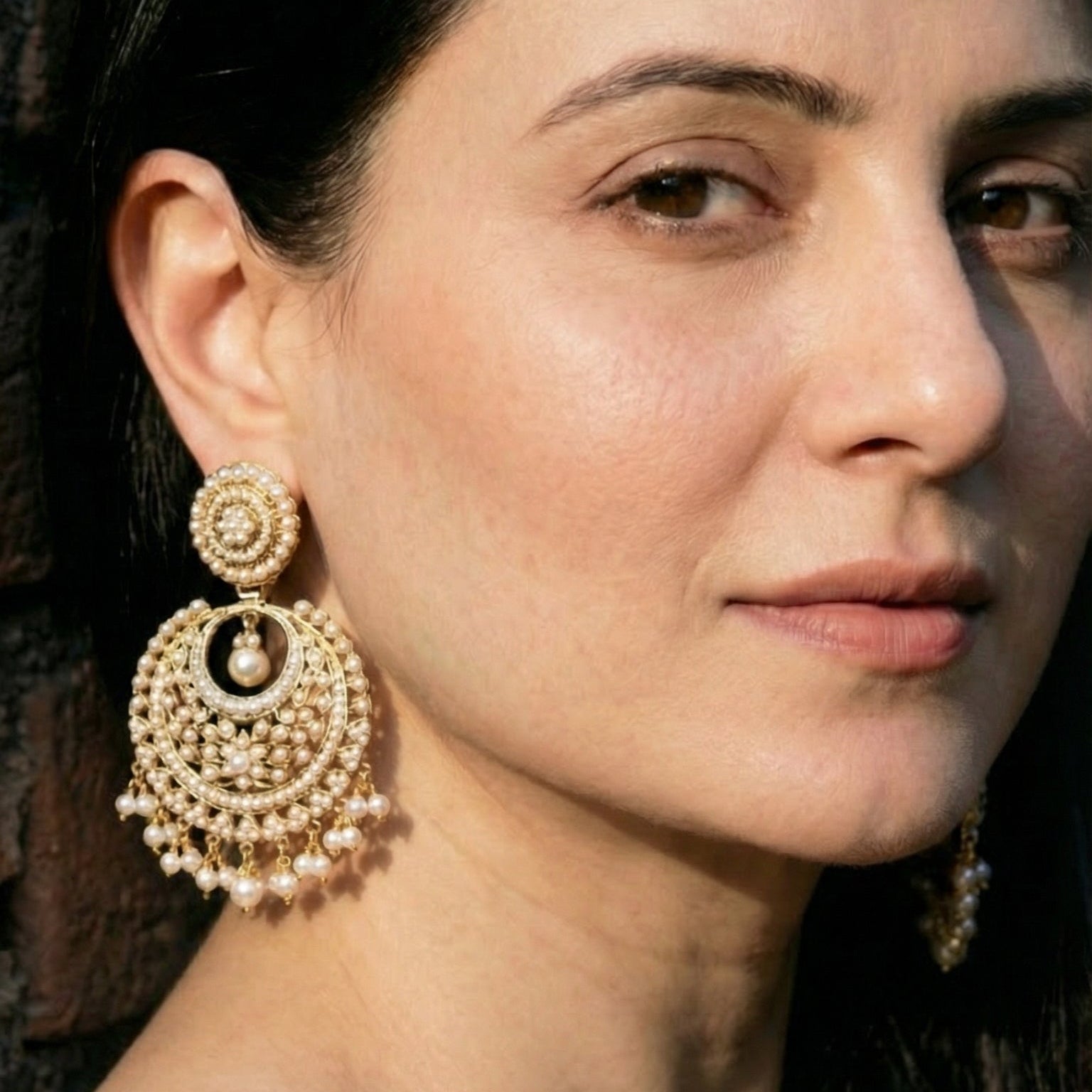 Big Gold Plated Pearl Chandbali Earrings | Drop & Dangle | Freshwater Pearls ER 084