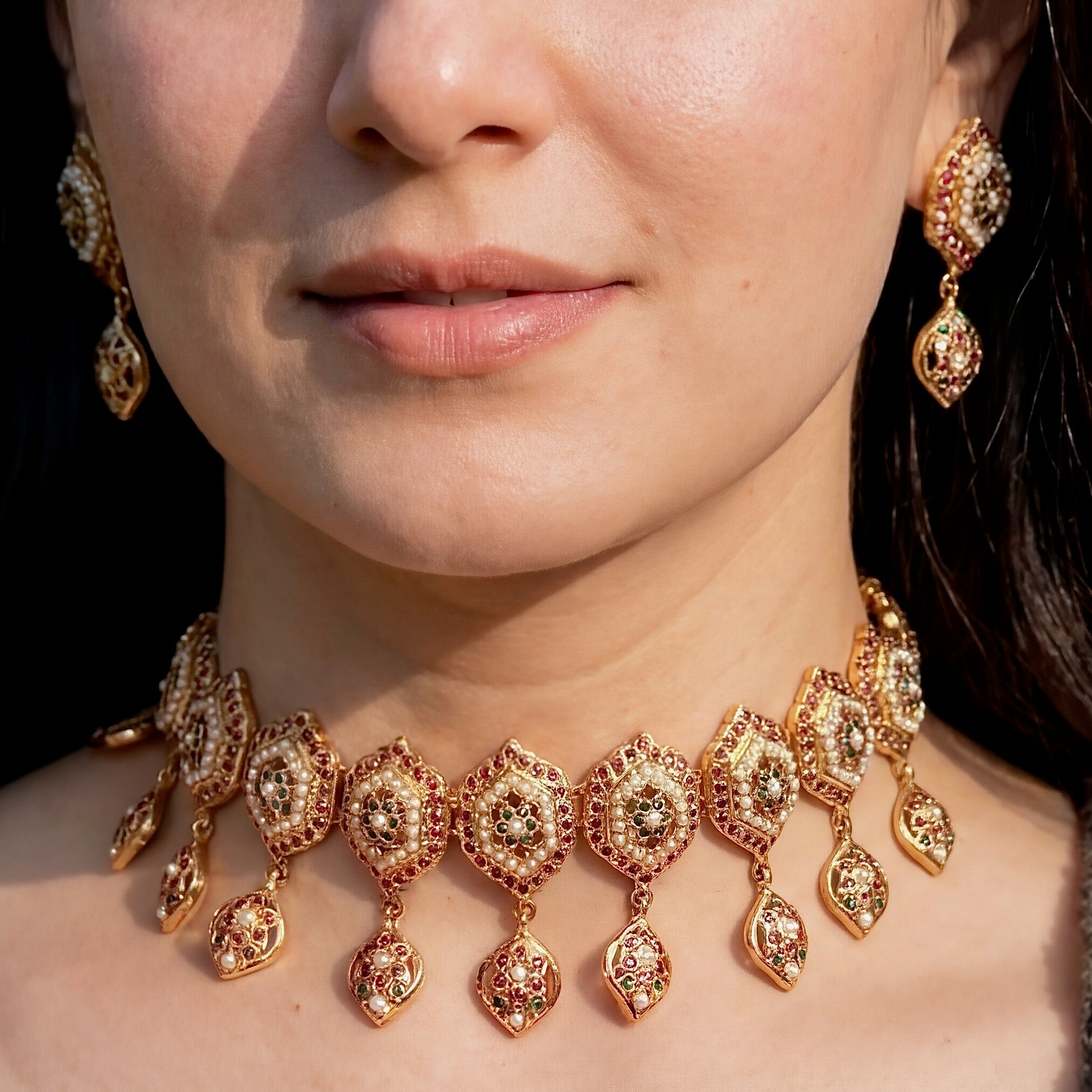 Multicoloured Choker Set | Jadau Chikpatti on Sterling Silver with Gold Plating NS 342