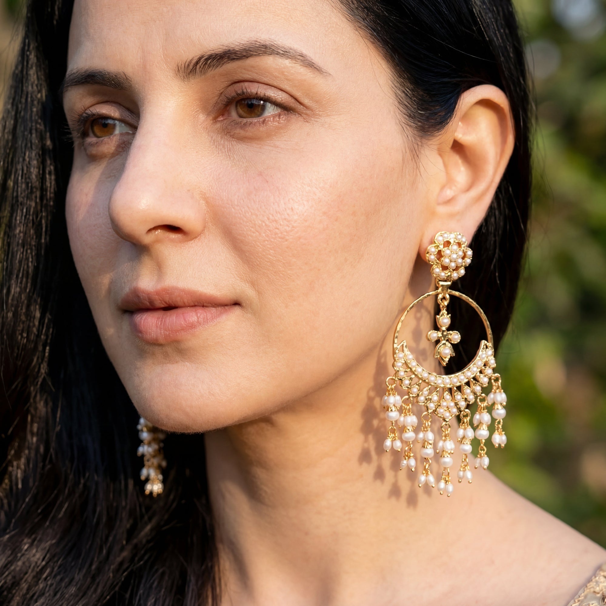 Fine Hyderabadi Pearl Chandbali Ear rings Online | Indian Jadau Jewelry on 925 Silver ER 148
