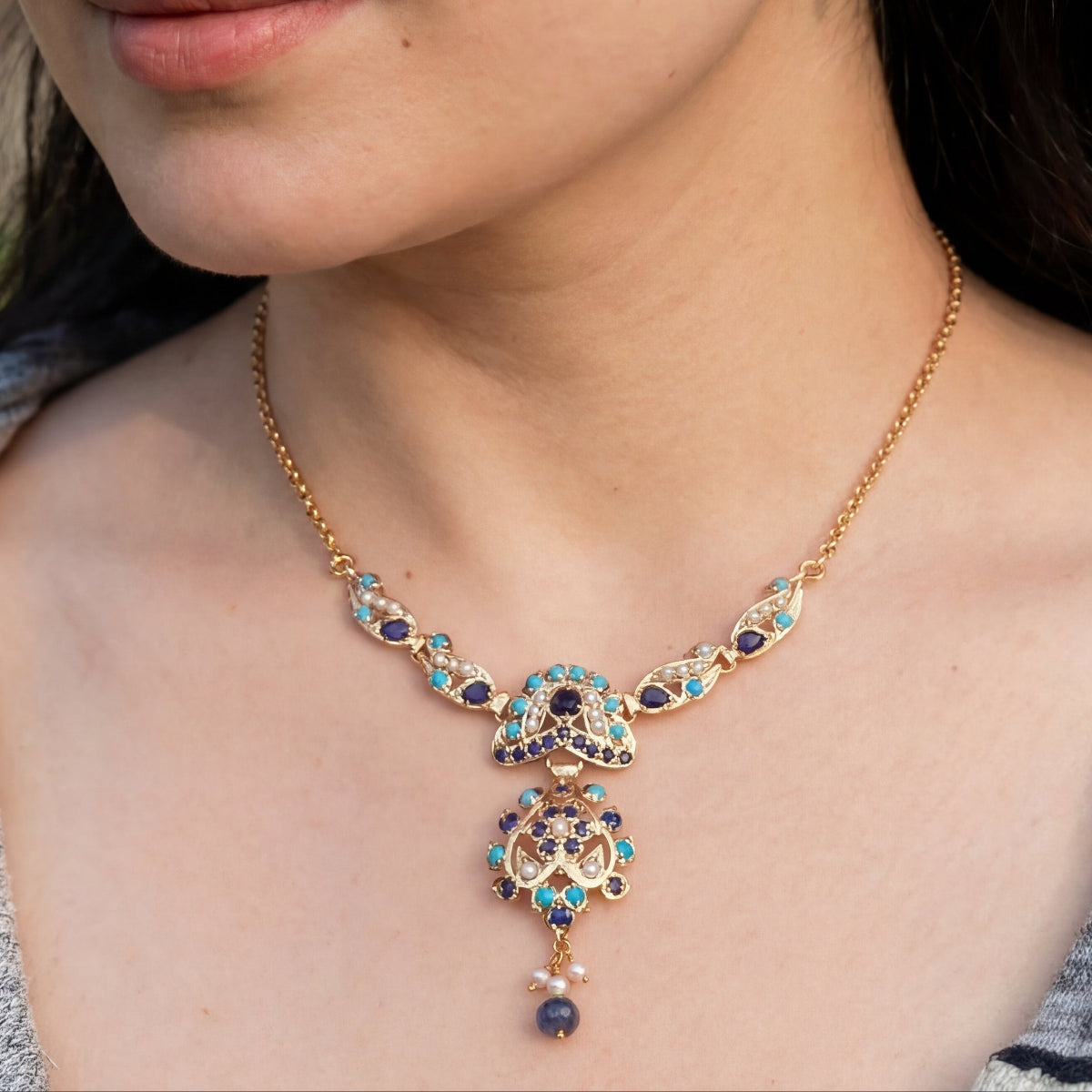 Delicate Jadau Chain Necklace Set | Gold Plated on Silver NS 444
