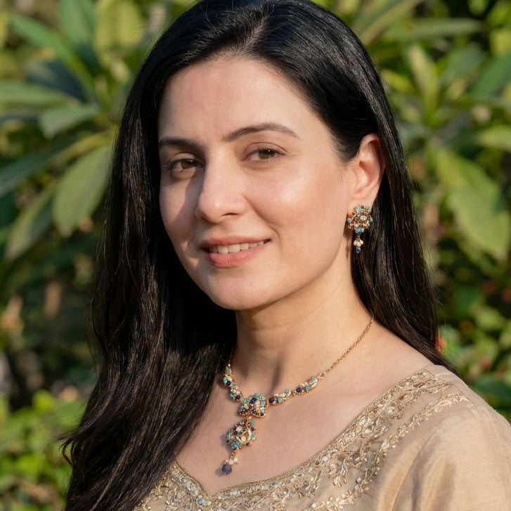 Delicate Jadau Chain Necklace Set | Gold Plated on Silver NS 444