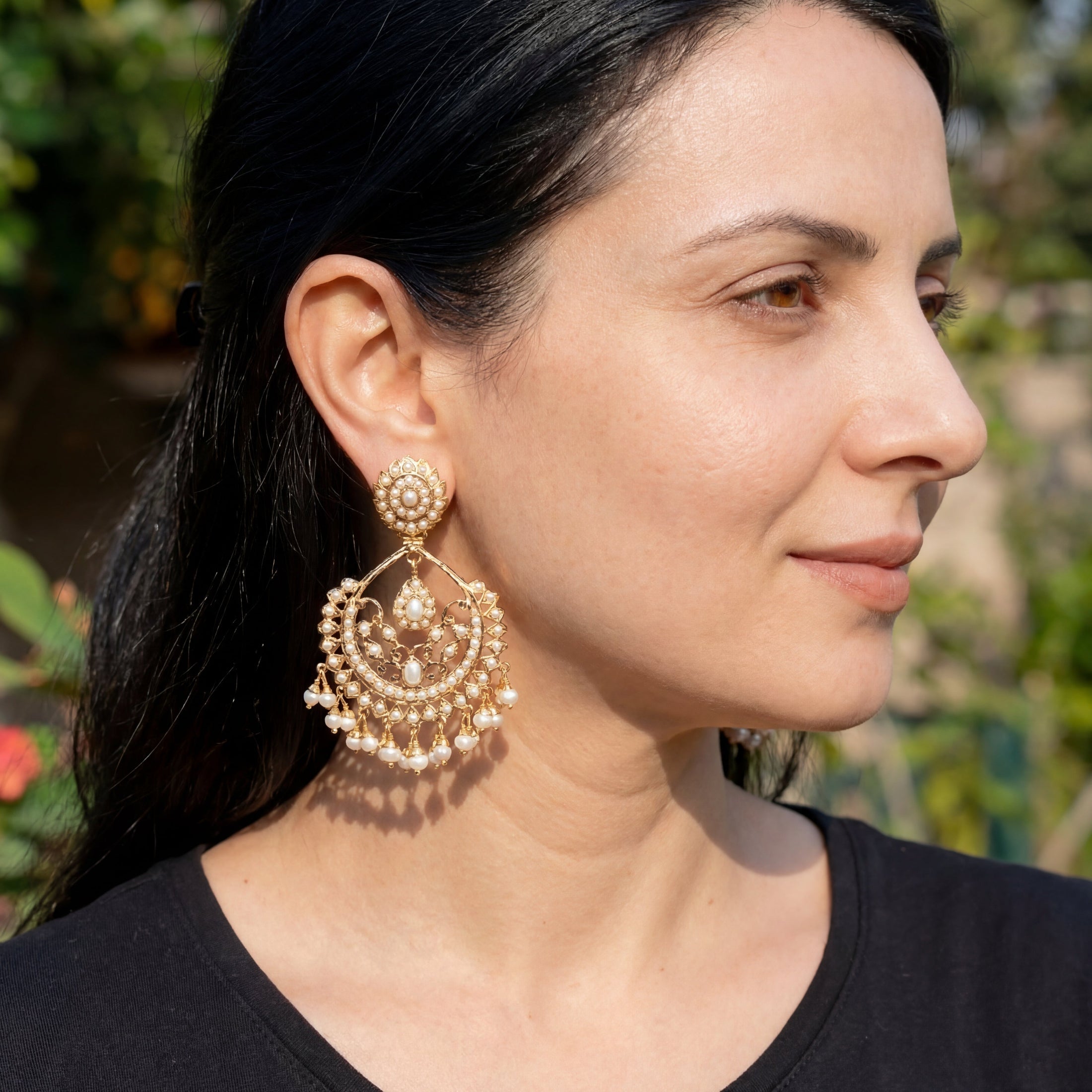 Pearl Chandbali Earrings Handcrafted in 925 Sterling Silver ER 472
