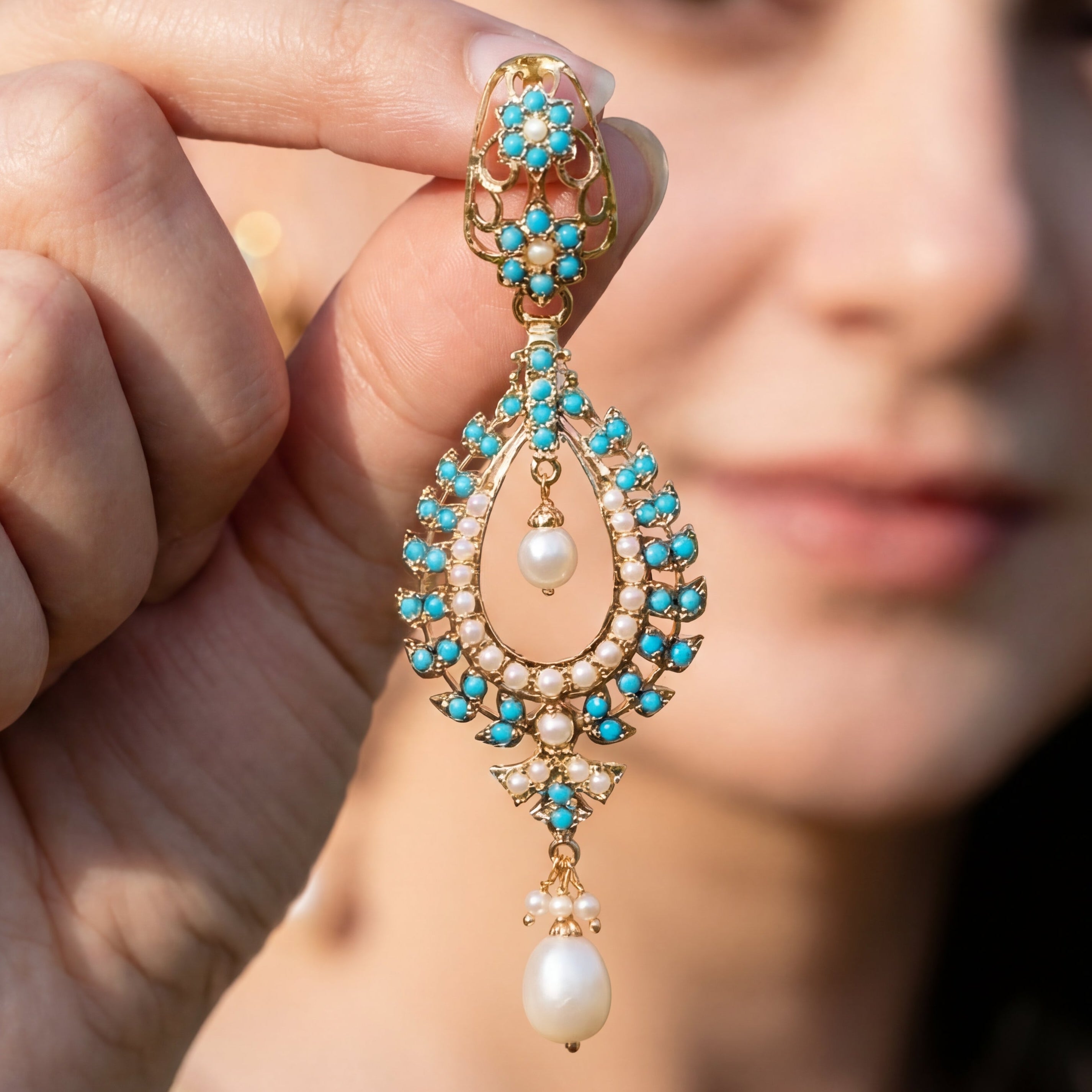 Gold Plated Earrings | Feroza & Pearl on 925 Sterling Silver | Indo-Western Design ER 400