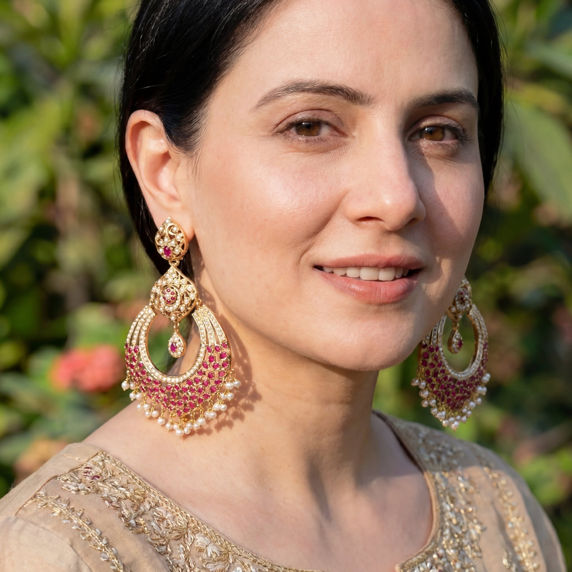 Large Jadau Chandbalis | Gold Plated Statement Earrings ER 130