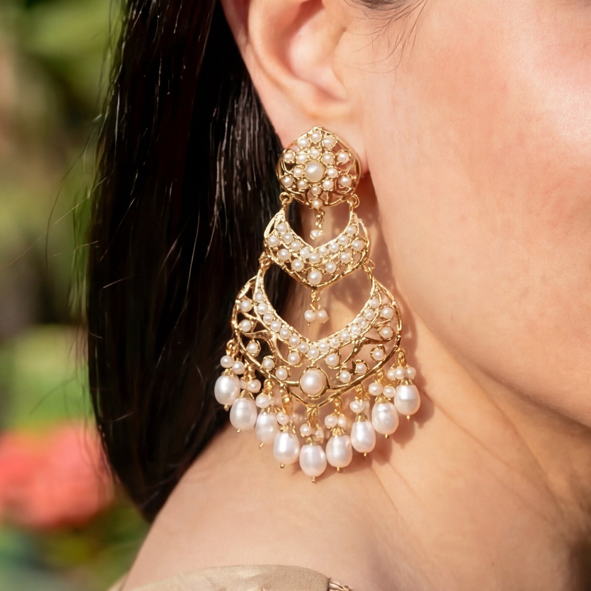Tall Statement Pearl Danglers | Silver Earrings For Women ER 367