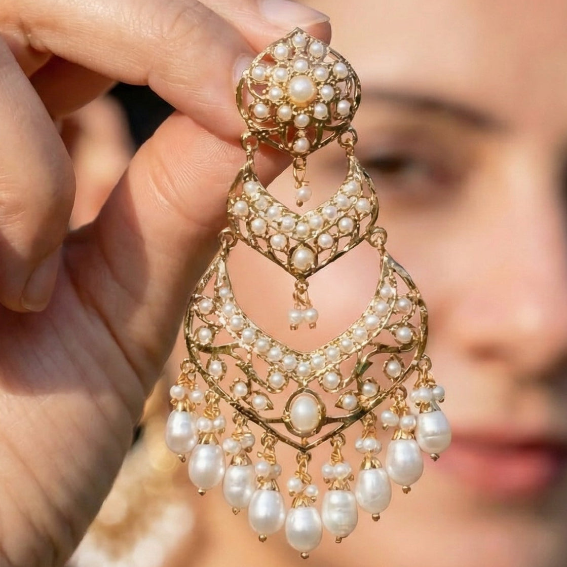 Tall Statement Pearl Danglers | Silver Earrings For Women ER 367