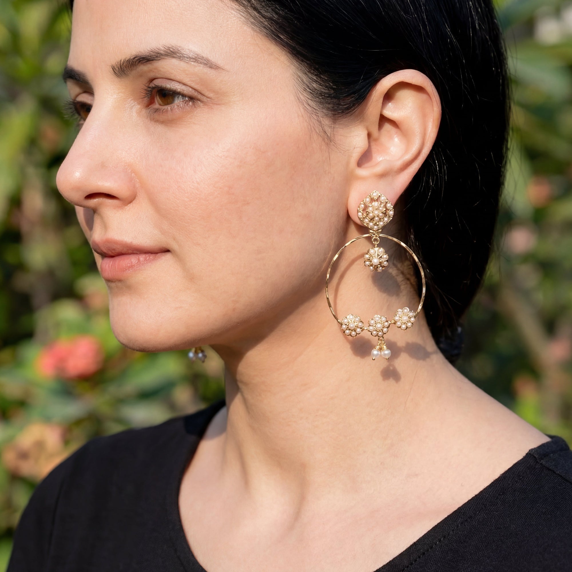 Dainty Pearl Chandbali Earrings on Silver | For Girls ER 560