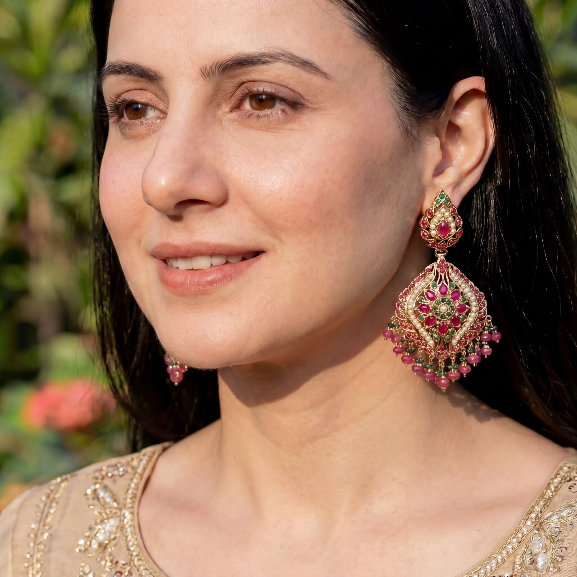 Traditional Jadau Earrings on Silver | Handcrafted Jadau Jewellery ER 475